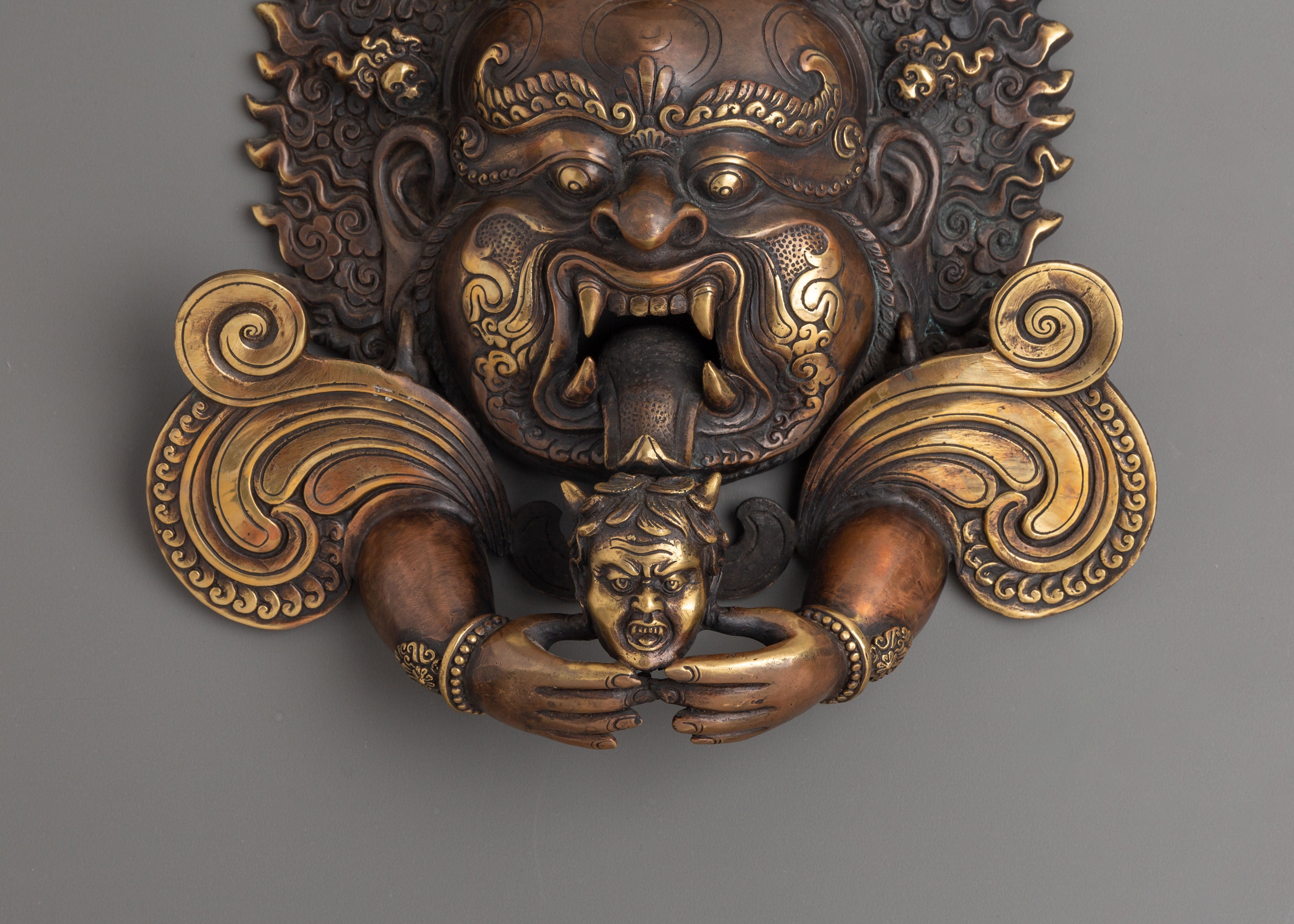 Handmade Kirtimukha Brass Wall Hanging | Mahakala Protective Deity Mask