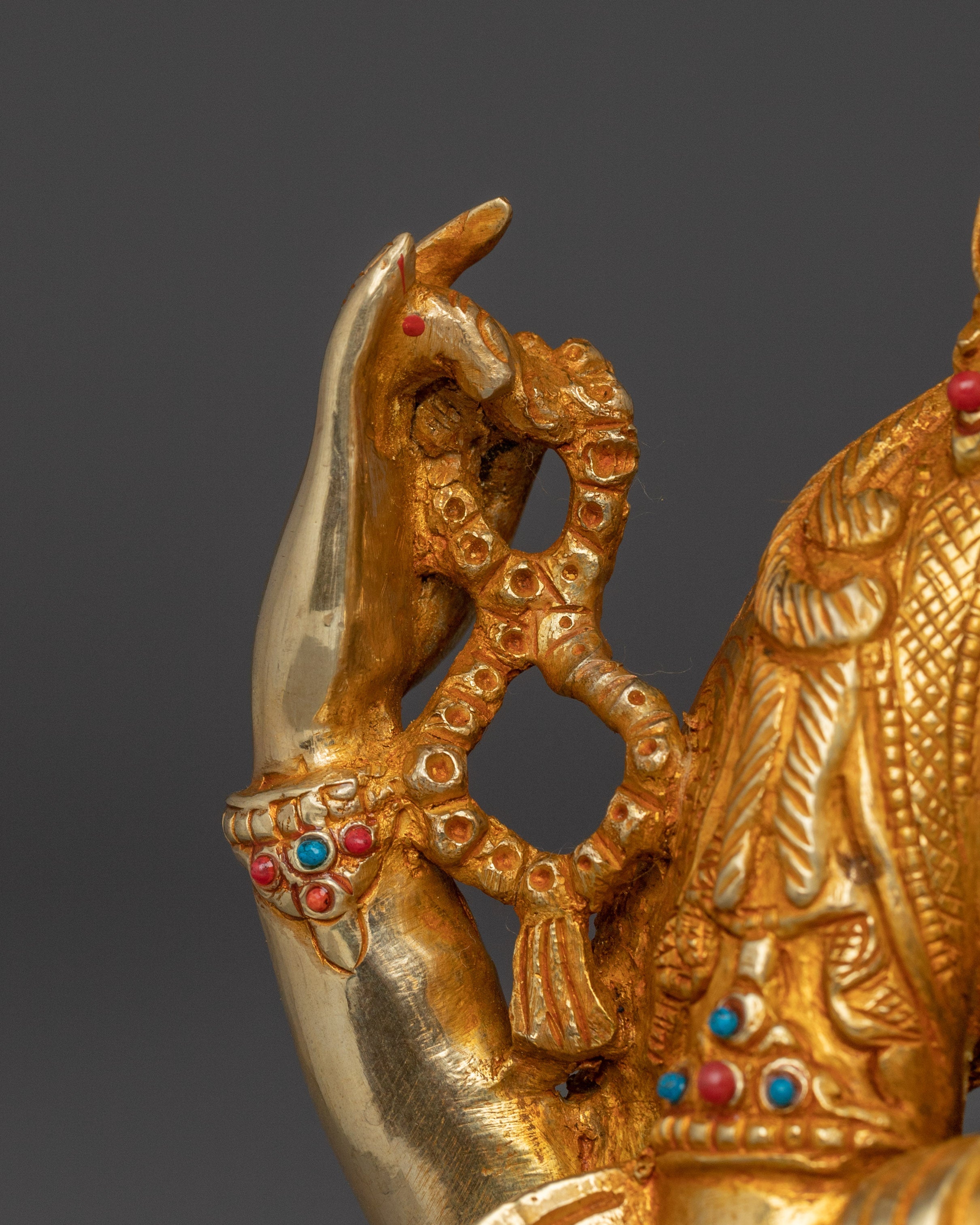 Handcrafted Chenrezig Copper Artwork with Gemstones Statue | Meditation & Spiritual Decor