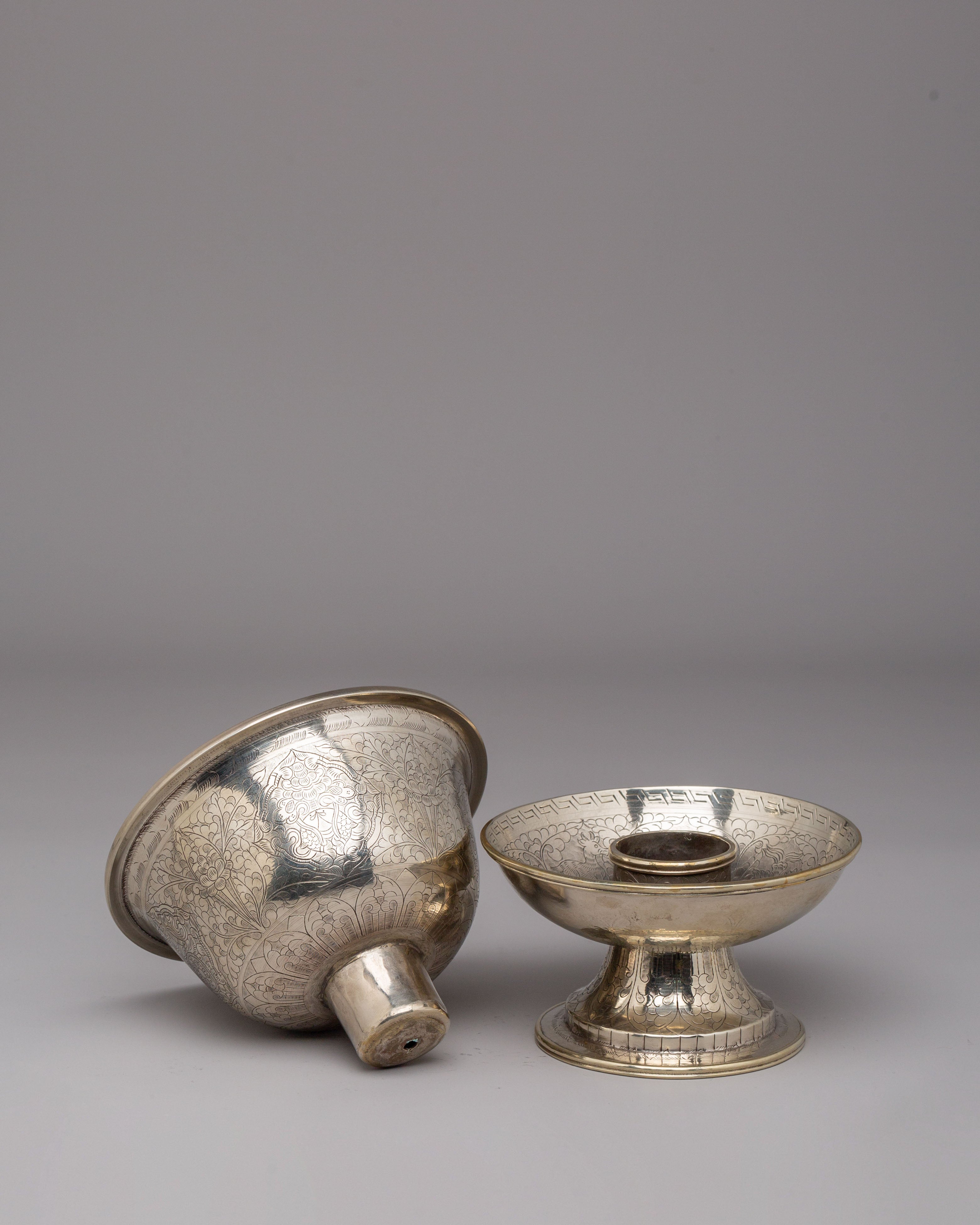Decorative Ritual Tea Cup Cover | White Metal Sacred Offering