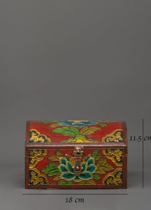 Red Tibetan wooden box | Himalayan Storage Chest