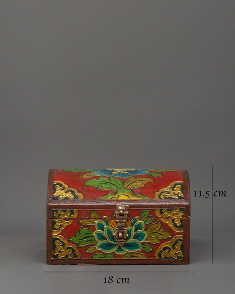 Red Tibetan wooden box | Himalayan Storage Chest