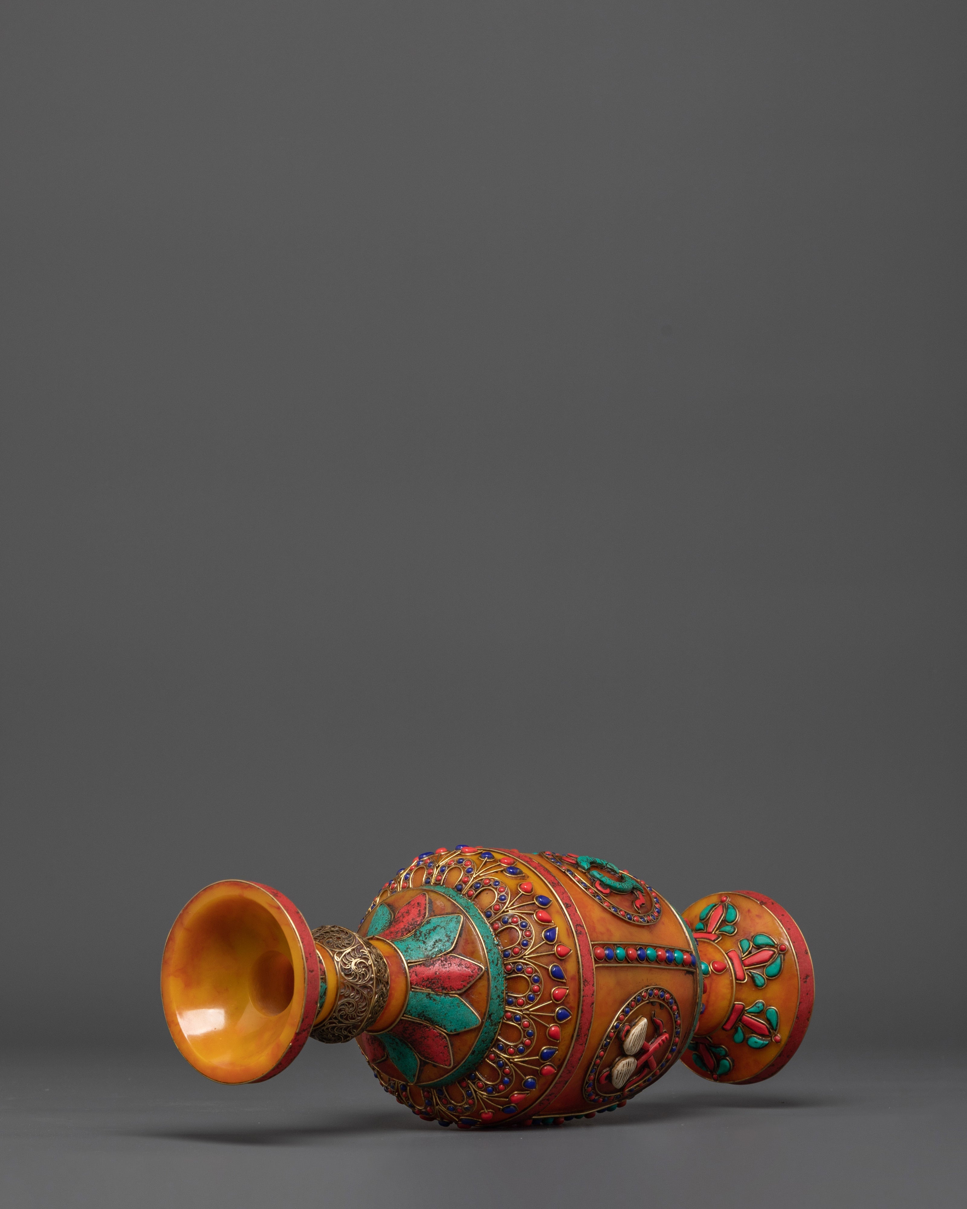 Buddhist Flower Vase Set for Decor | Coral, and Turquoise Stones