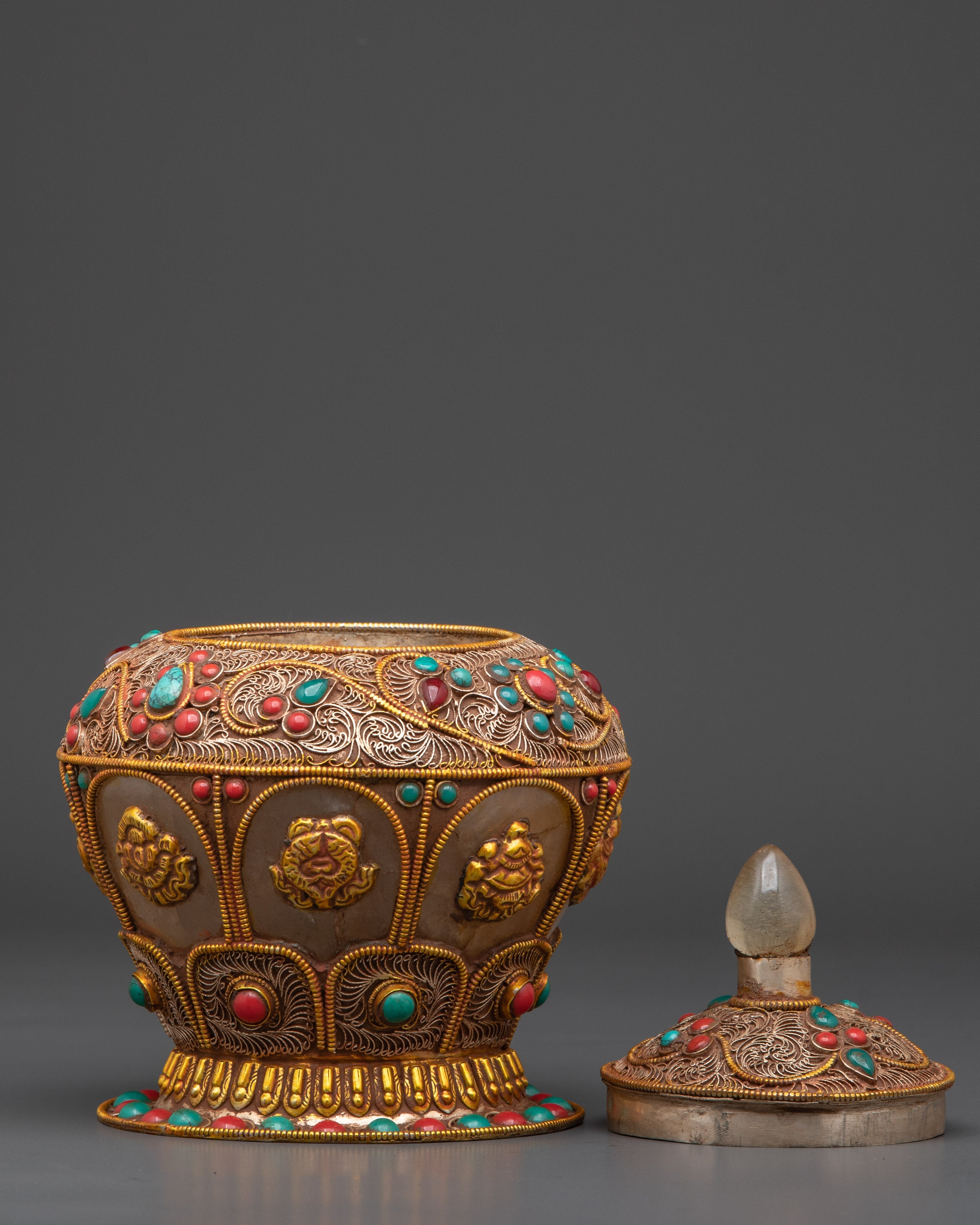 Decorative Rice Pot | Elegant Pot With Crystal, Copper, And Artificial Stones
