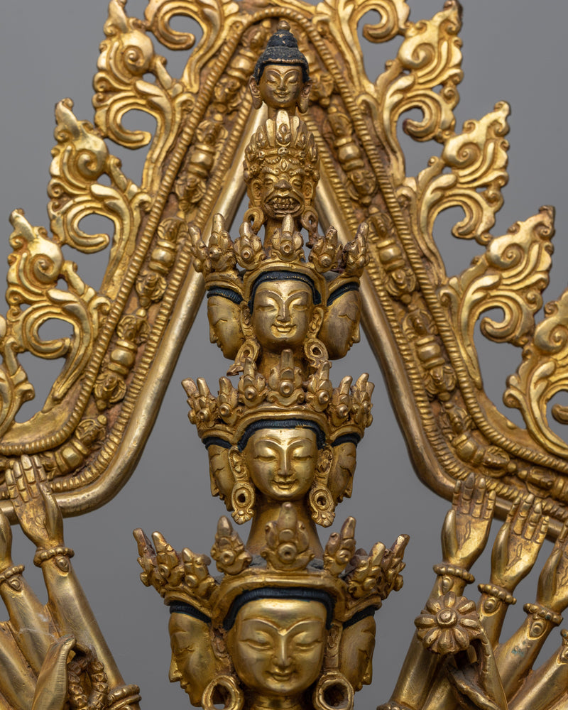 Thousand Armed Avalokiteshvara Statue | Religious Himalayan Genuine Sculpture