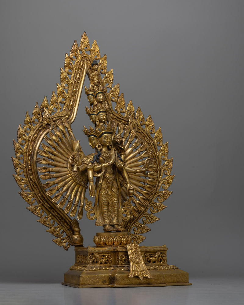 Thousand Armed Avalokiteshvara Statue | Religious Himalayan Genuine Sculpture