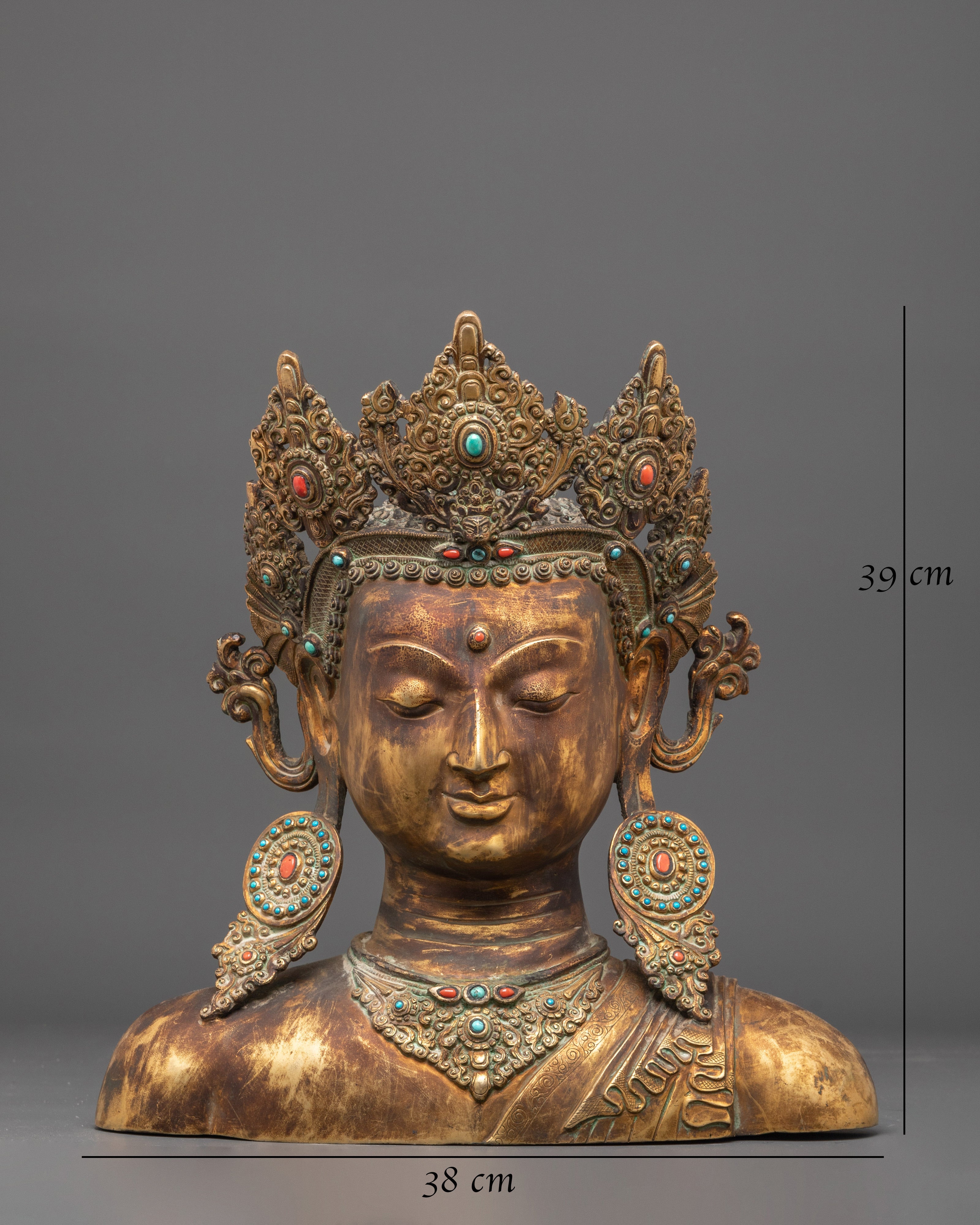 Handcrafted Gold Plated Buddha Head | Oxidized Copper Statue