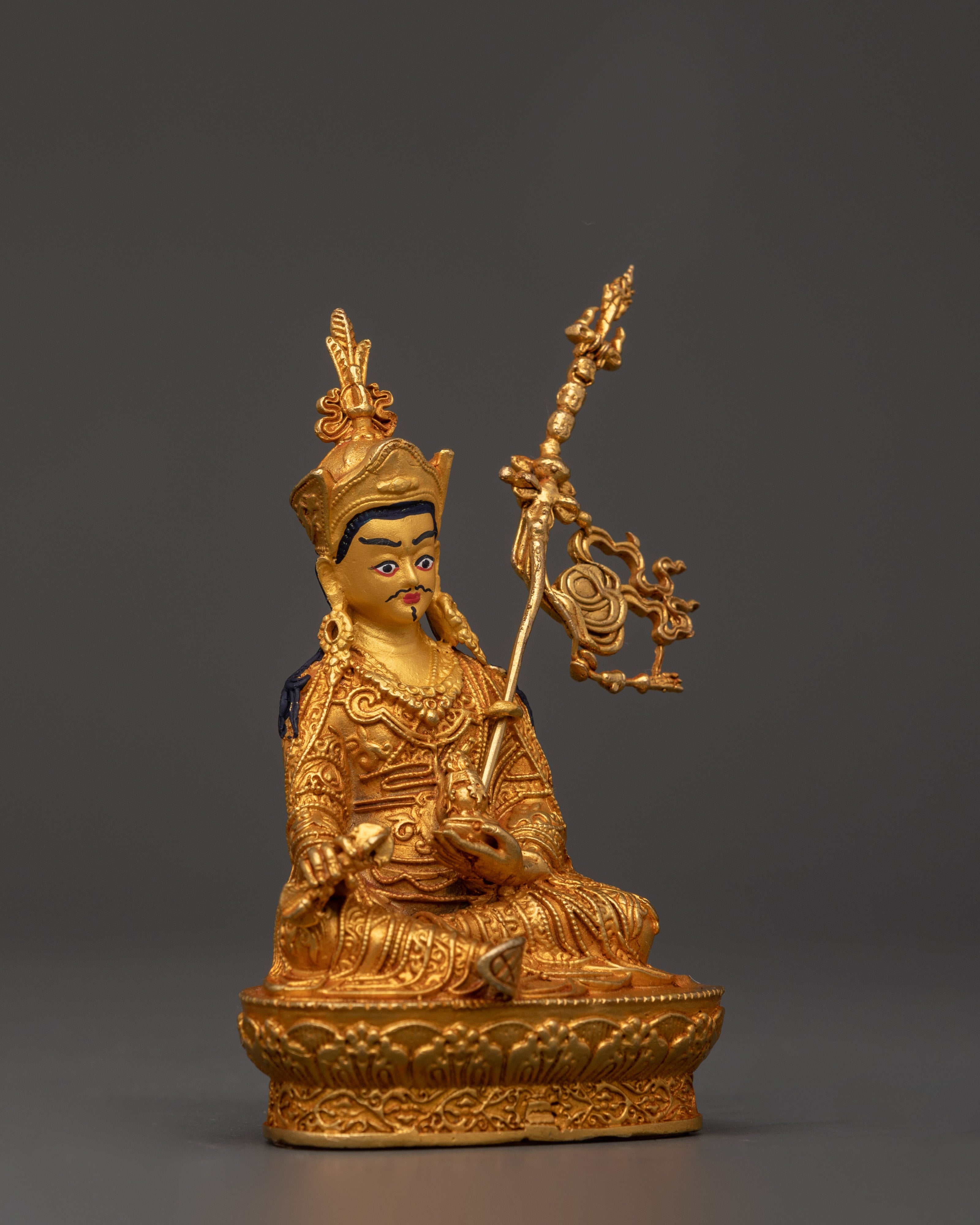 Guru Rinpoche Statue with Trident | Handcrafted Tibetan Master Sculpture