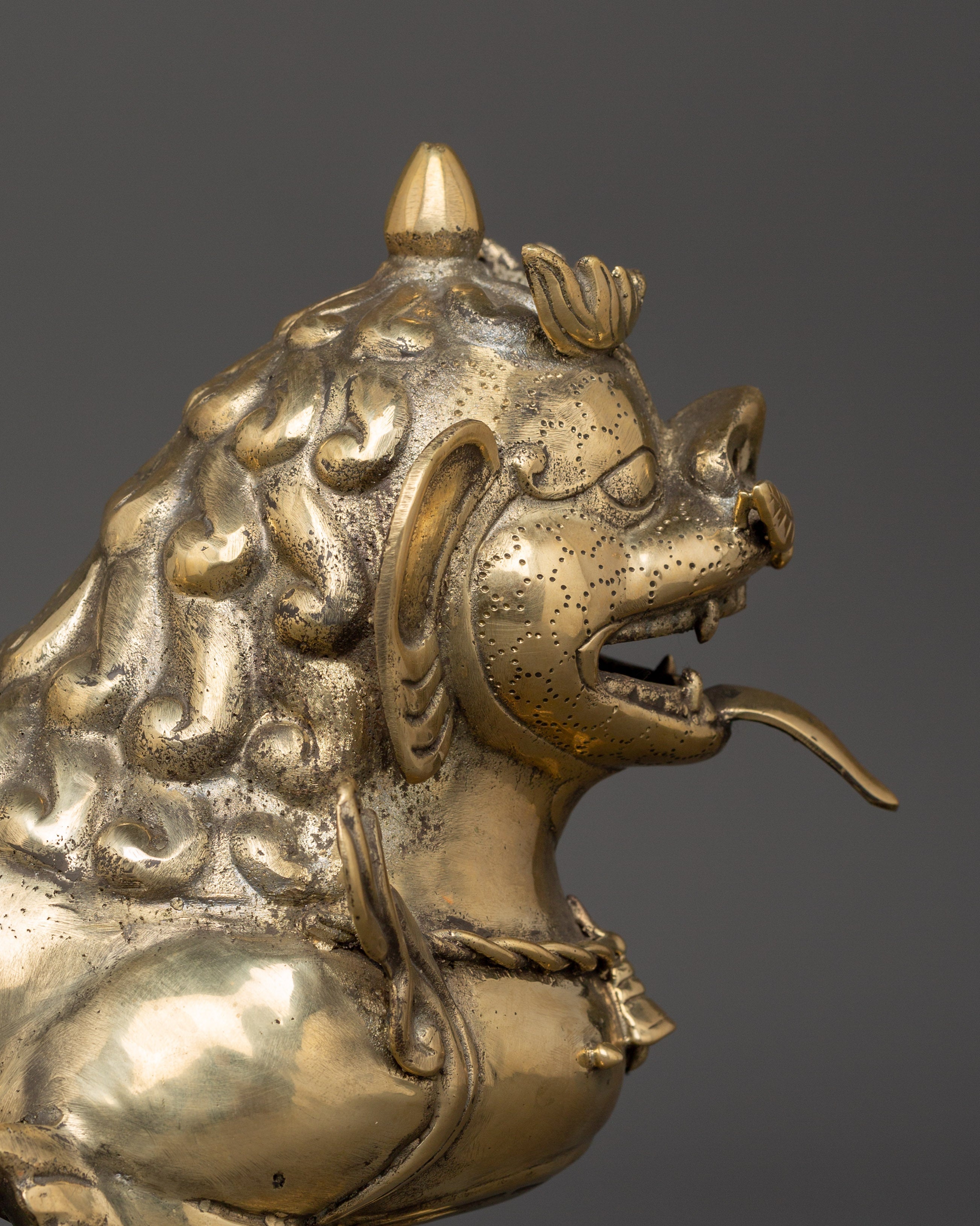 Handmade Tibetan Snow Lion Set | Brass Guardian Statues