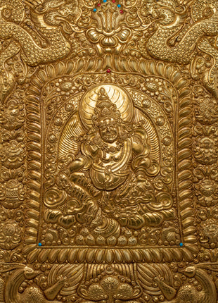 Buddhist Metal Thangka of Dzambala | Tibetan Wealth Deity for Prosperity and Fortune
