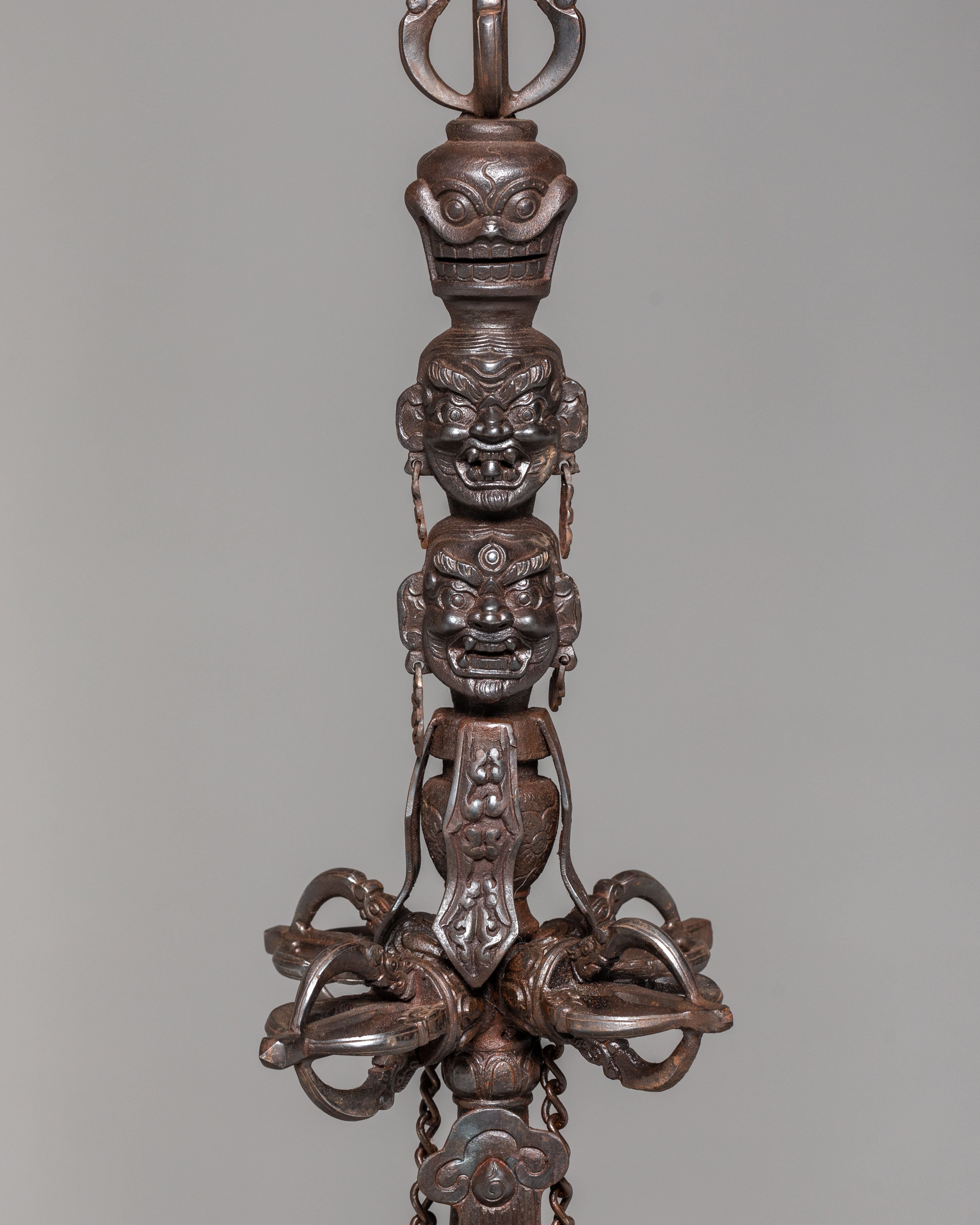 Sacred Ritual Item Khatan | Tibetan Oxidized Copper Ritual Staff