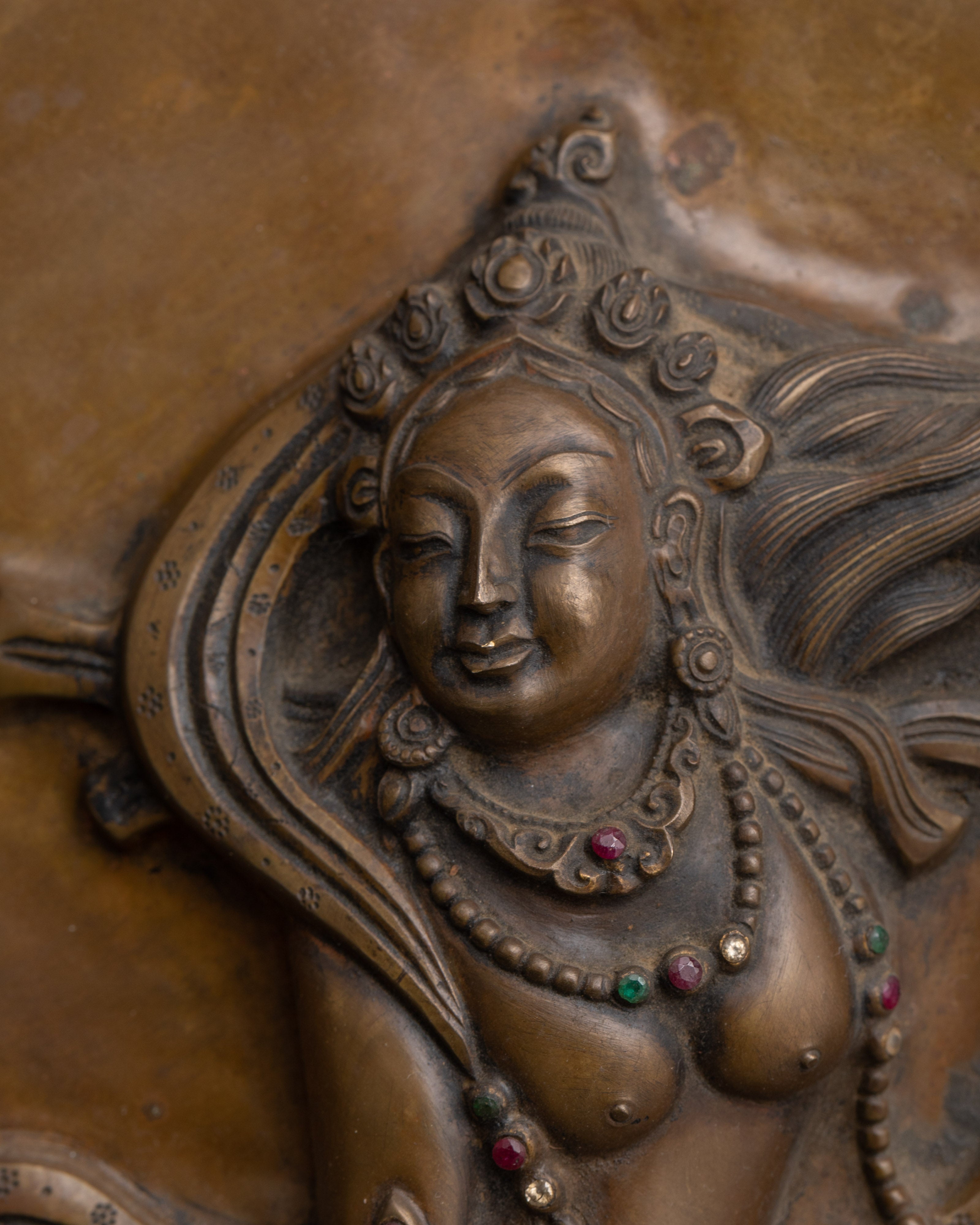 Dancing Deity Brass Wall Hanging | Sacred Art with Carved Frame