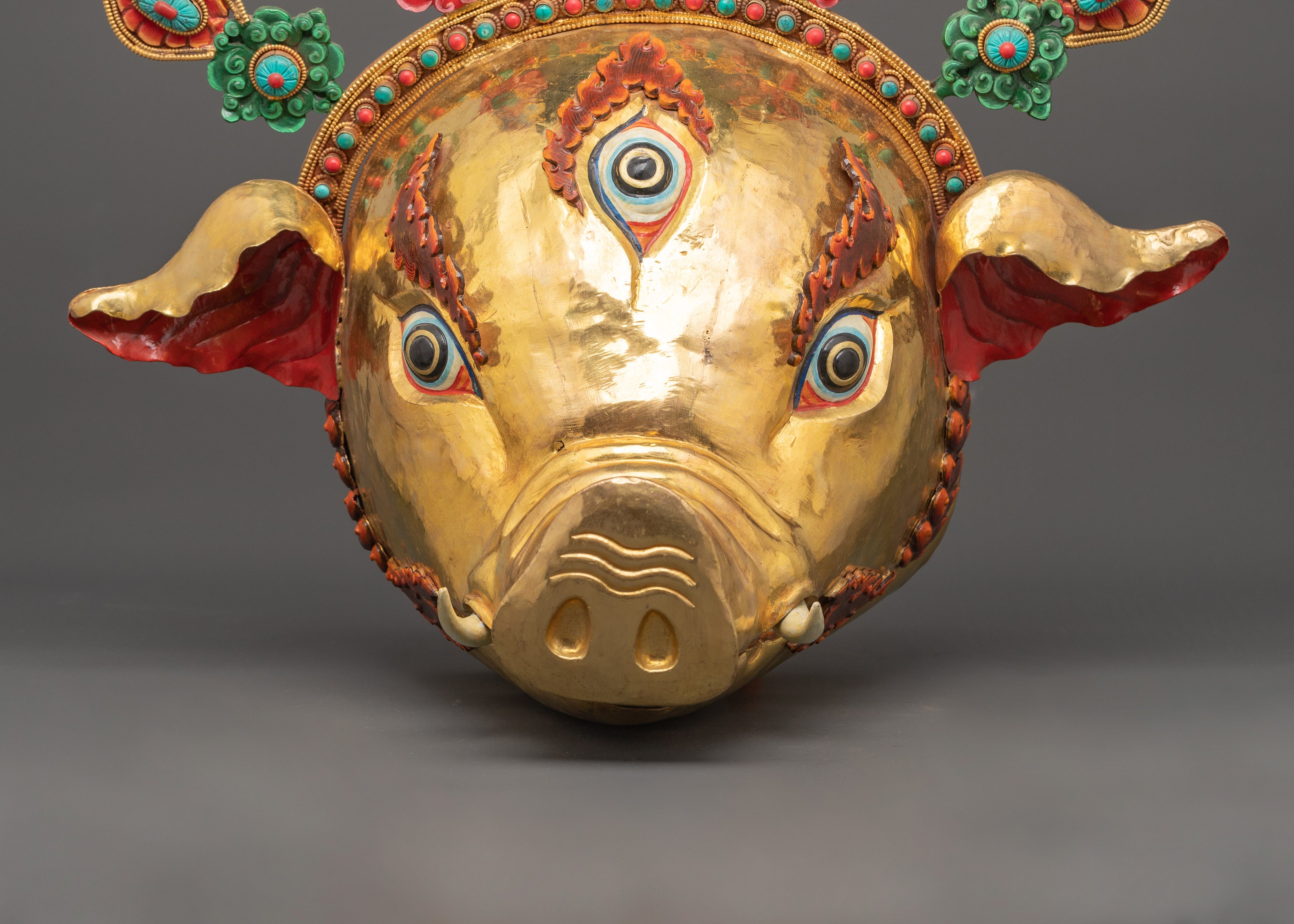 Hindu Deity Varaha Copper Mask | Handmade Spiritual Artwork for Altar