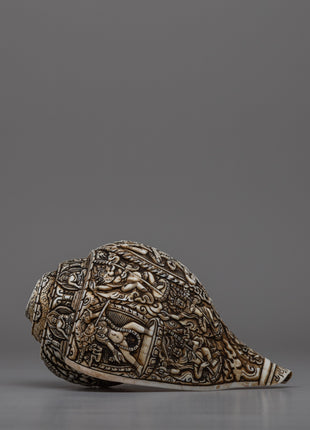 Intricately Carved Tibetan Conch Shell | Sacred Buddhist Sankha