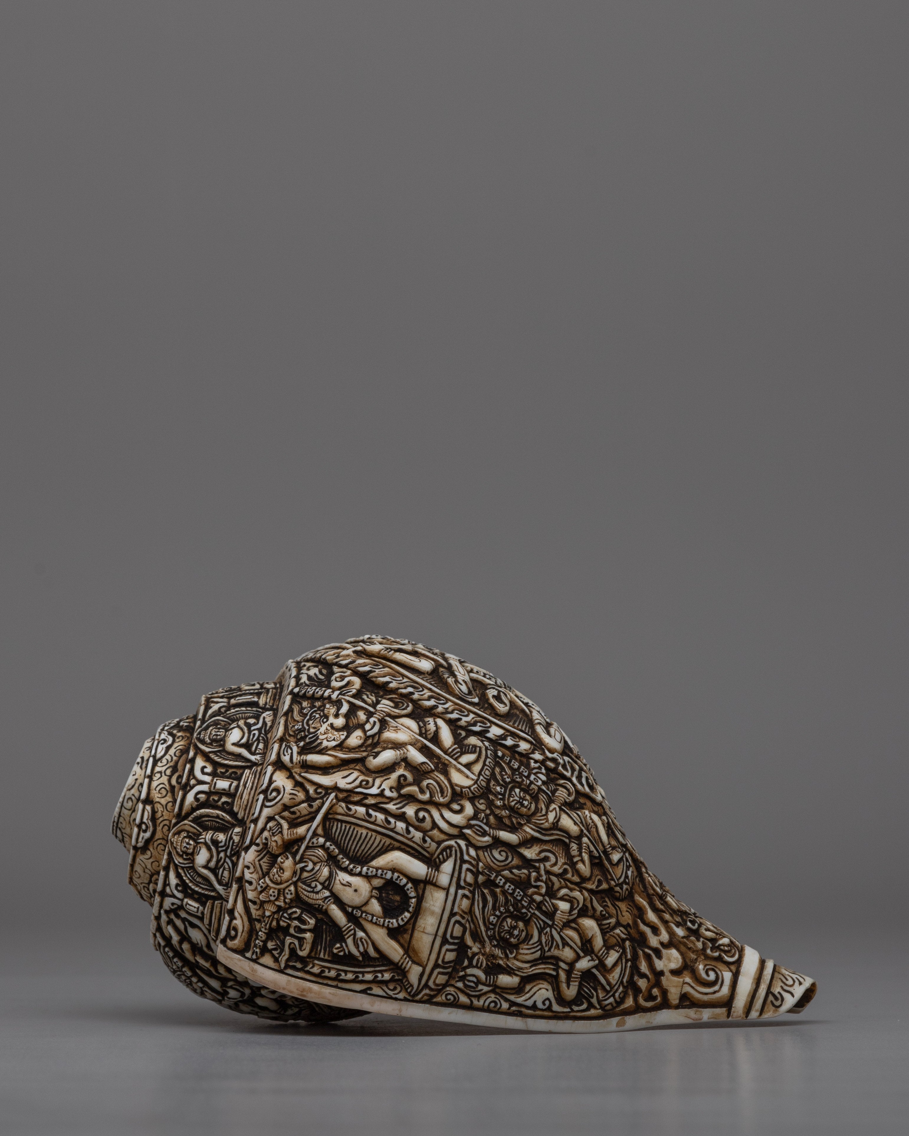 Intricately Carved Tibetan Conch Shell | Sacred Buddhist Sankha