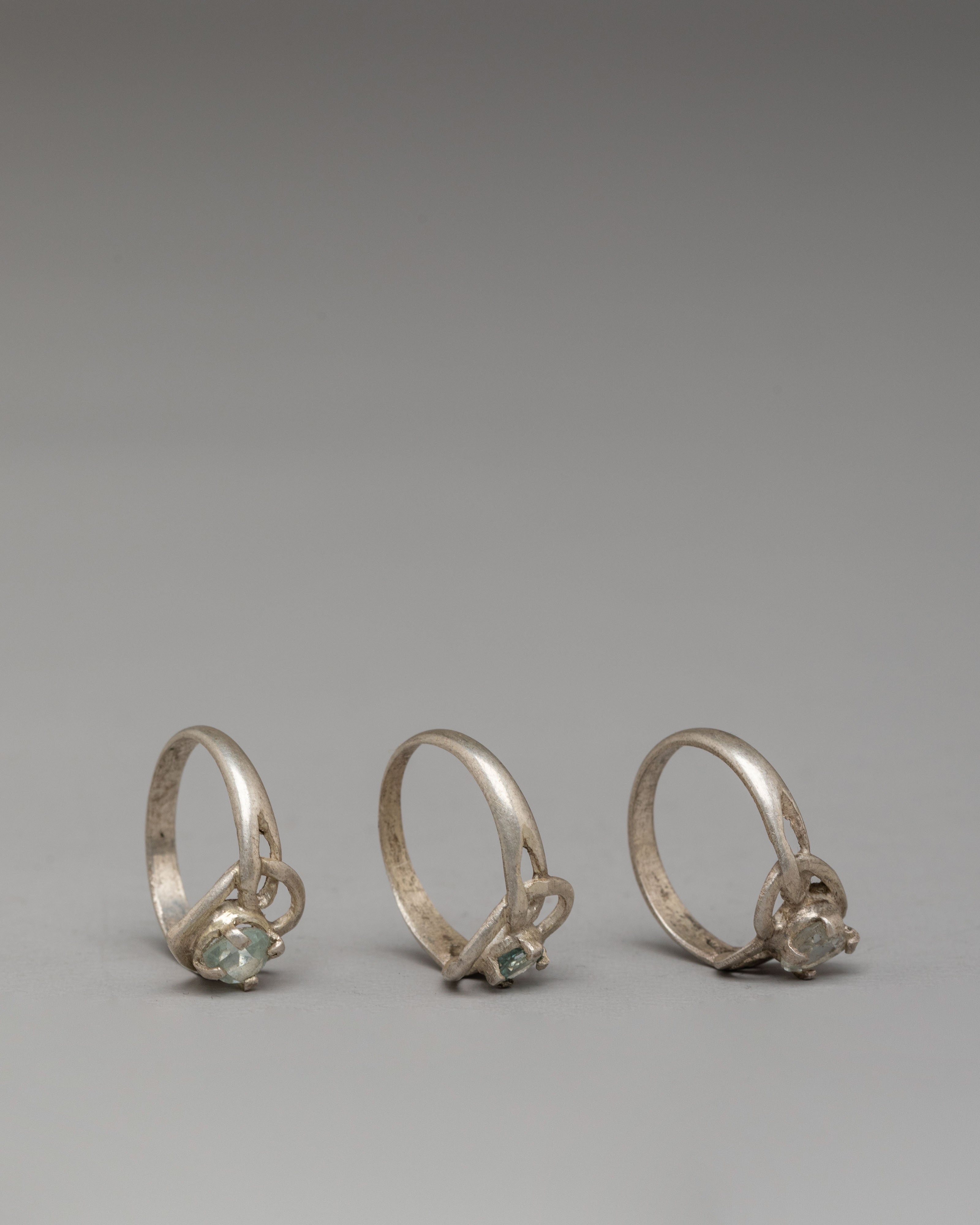 Three Piece Silver Ring Set | Handcrafted Natural Zircon Rings