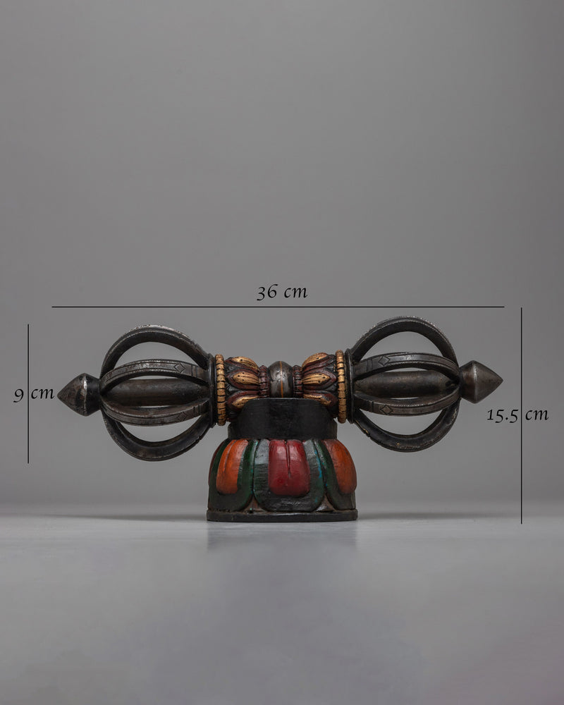 Tibetan Vajra on Wooden Stand | Fusion of Spiritual Symbolism and Natural Elegance