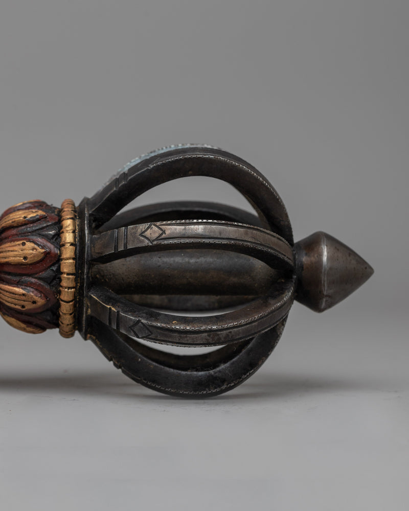 Tibetan Vajra on Wooden Stand | Fusion of Spiritual Symbolism and Natural Elegance