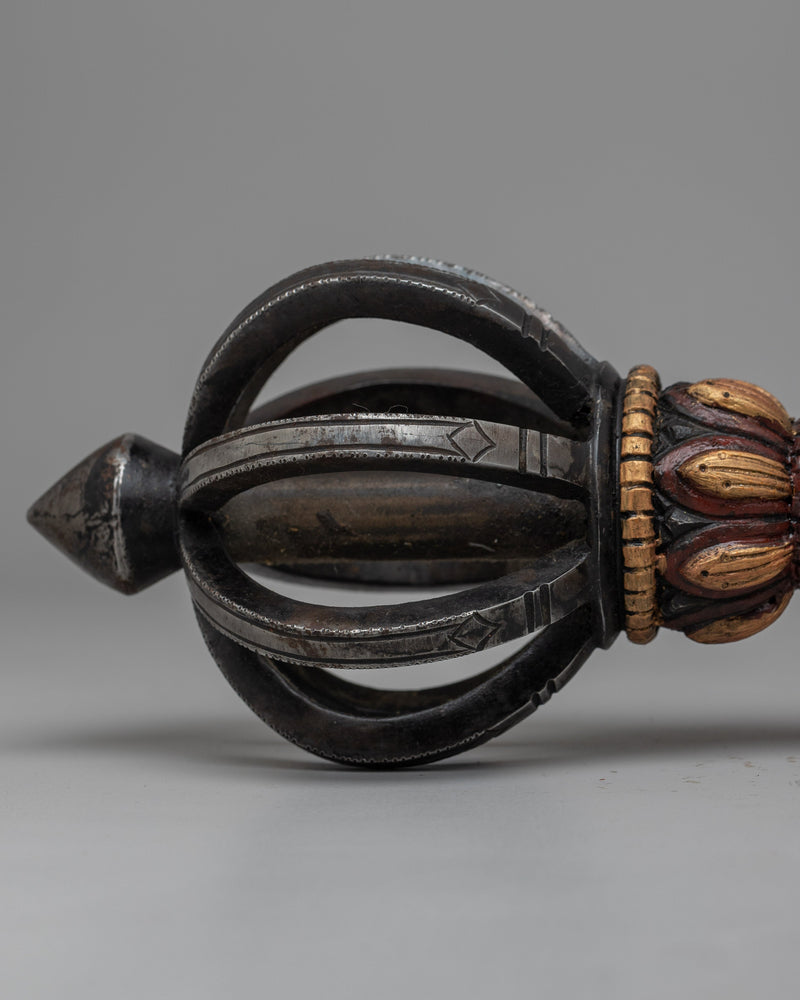 Tibetan Vajra on Wooden Stand | Fusion of Spiritual Symbolism and Natural Elegance