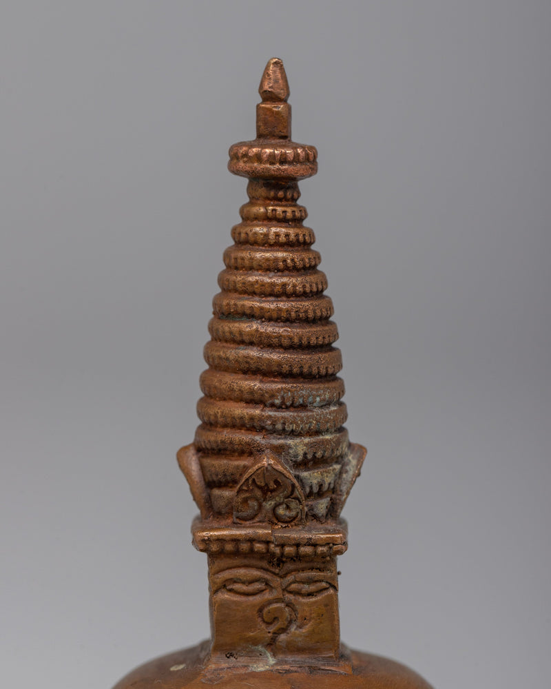 Oxidized Copper Buddhist Stupa | Ancient Symbol of Spiritual Enlightenment and Divine Presence