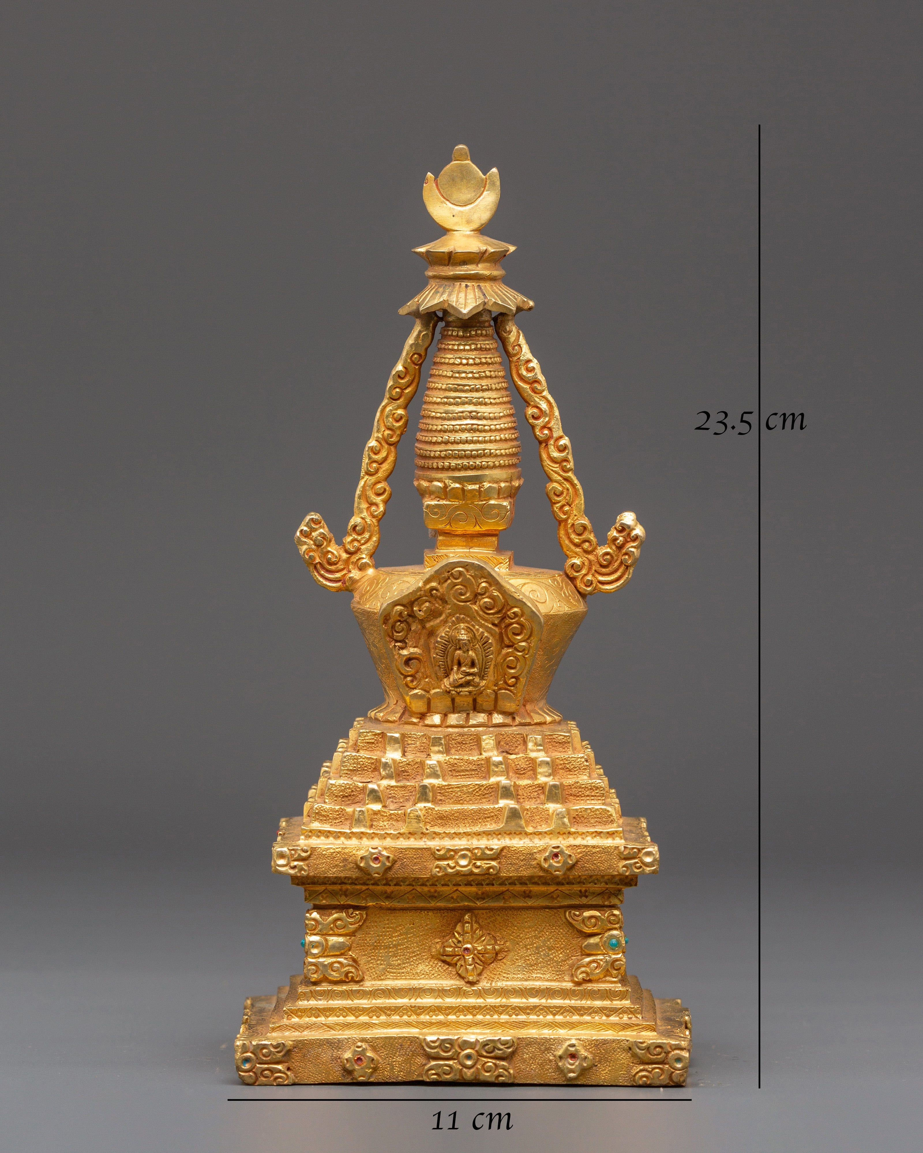 Tibetan Meditation Shrine Stupa | Gold Plated Buddhist Altar Decor