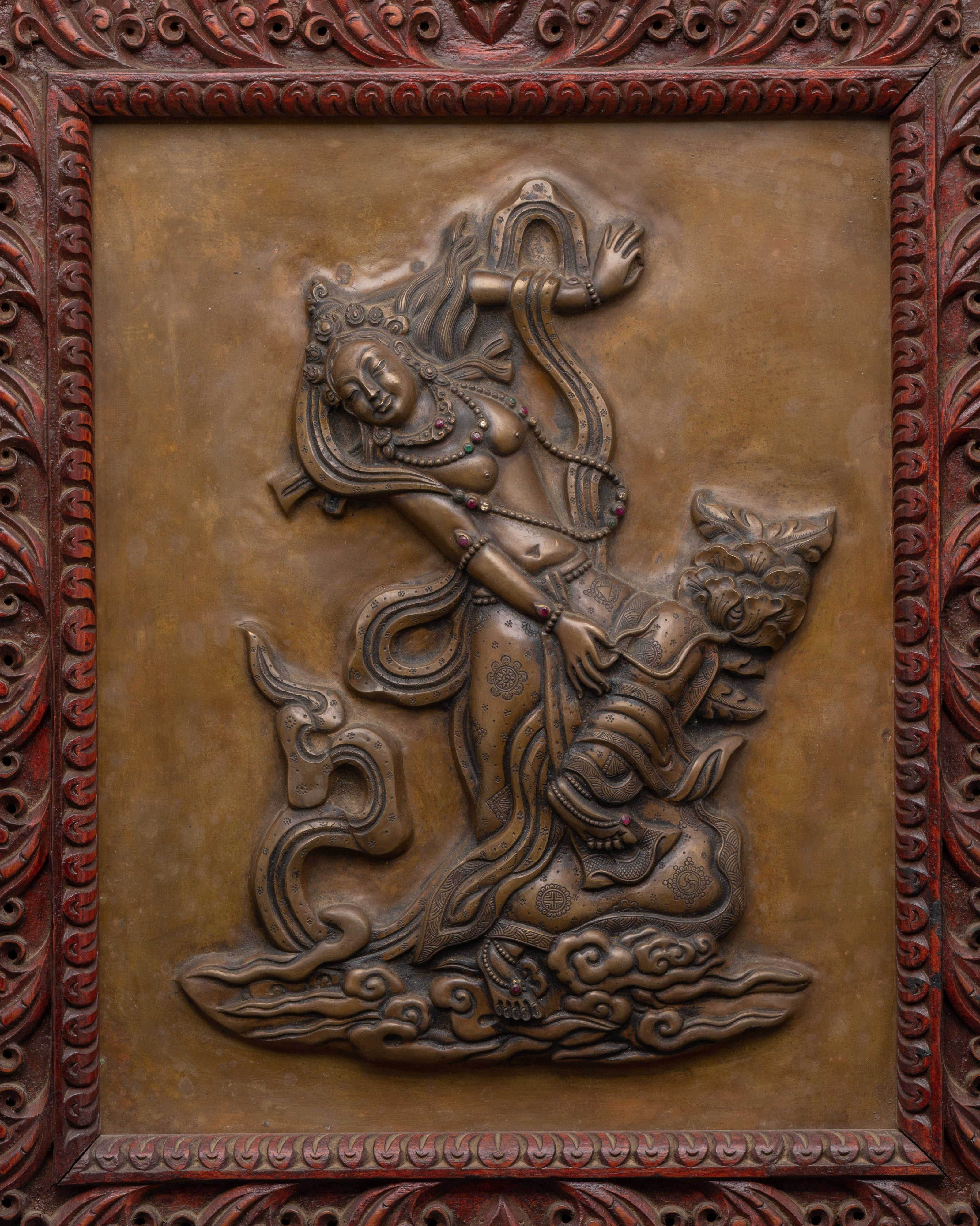 Dancing Deity Brass Wall Hanging | Sacred Art with Carved Frame