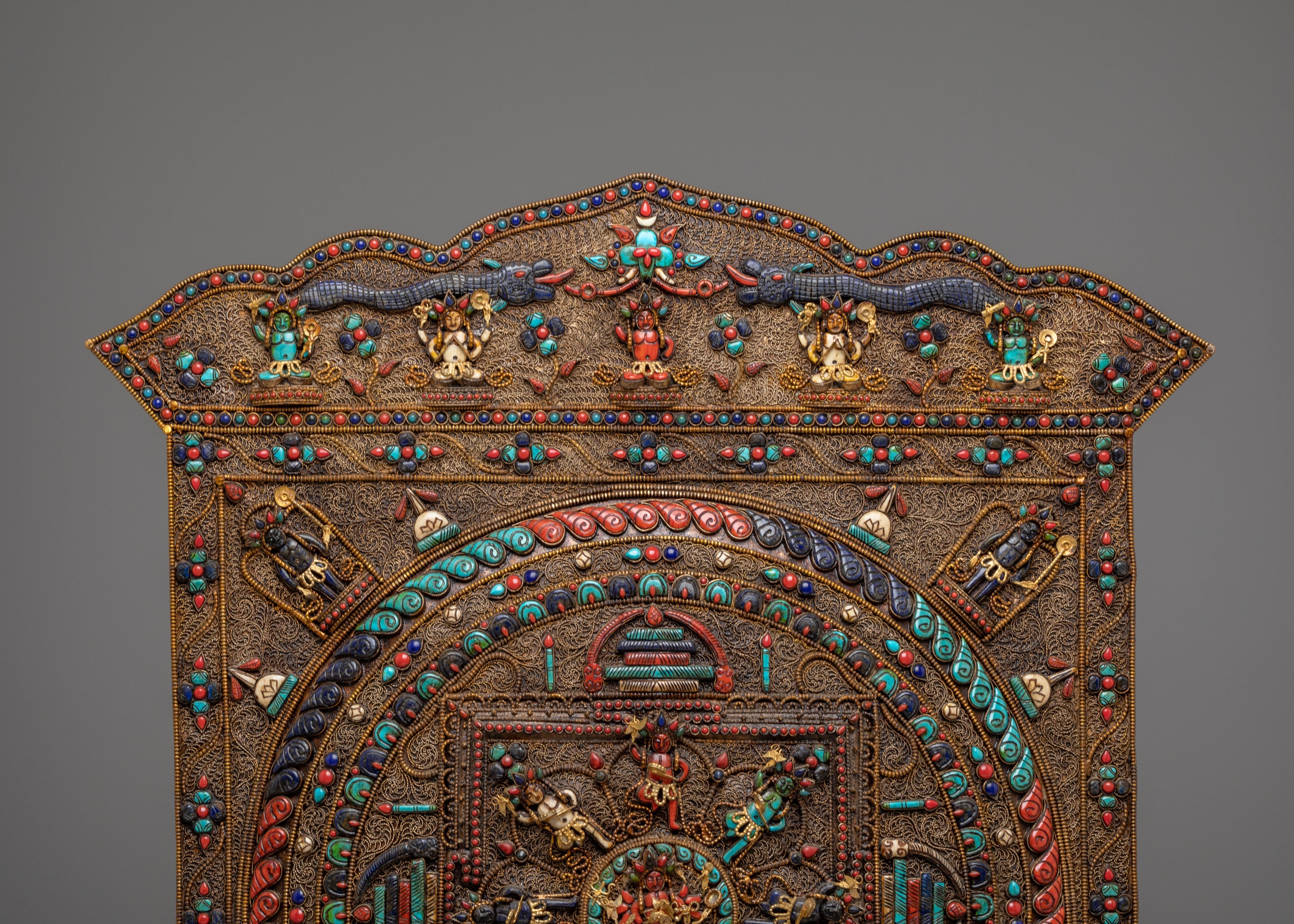 Tibetan Mandala Metal Thangka | Silver Filigree Buddhist Wall Art