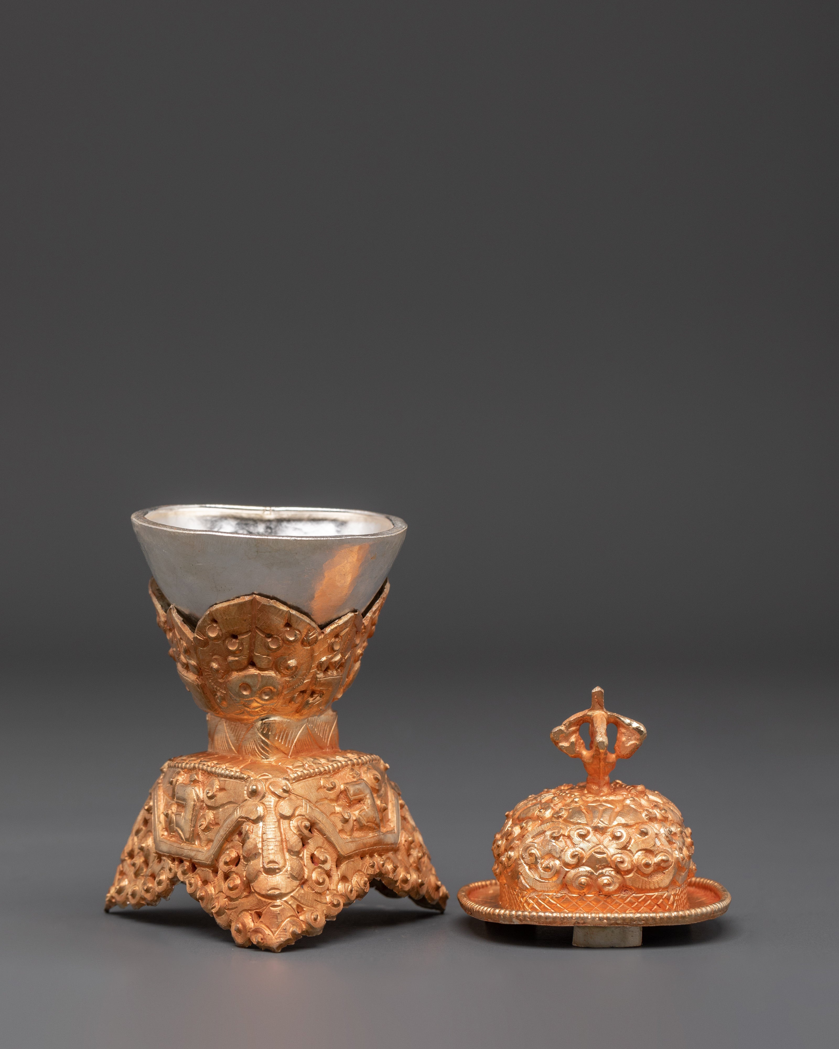 Traditional Tibetan Kapala Ritual Item | Handcrafted Copper & Gold Plated Offering Vessel