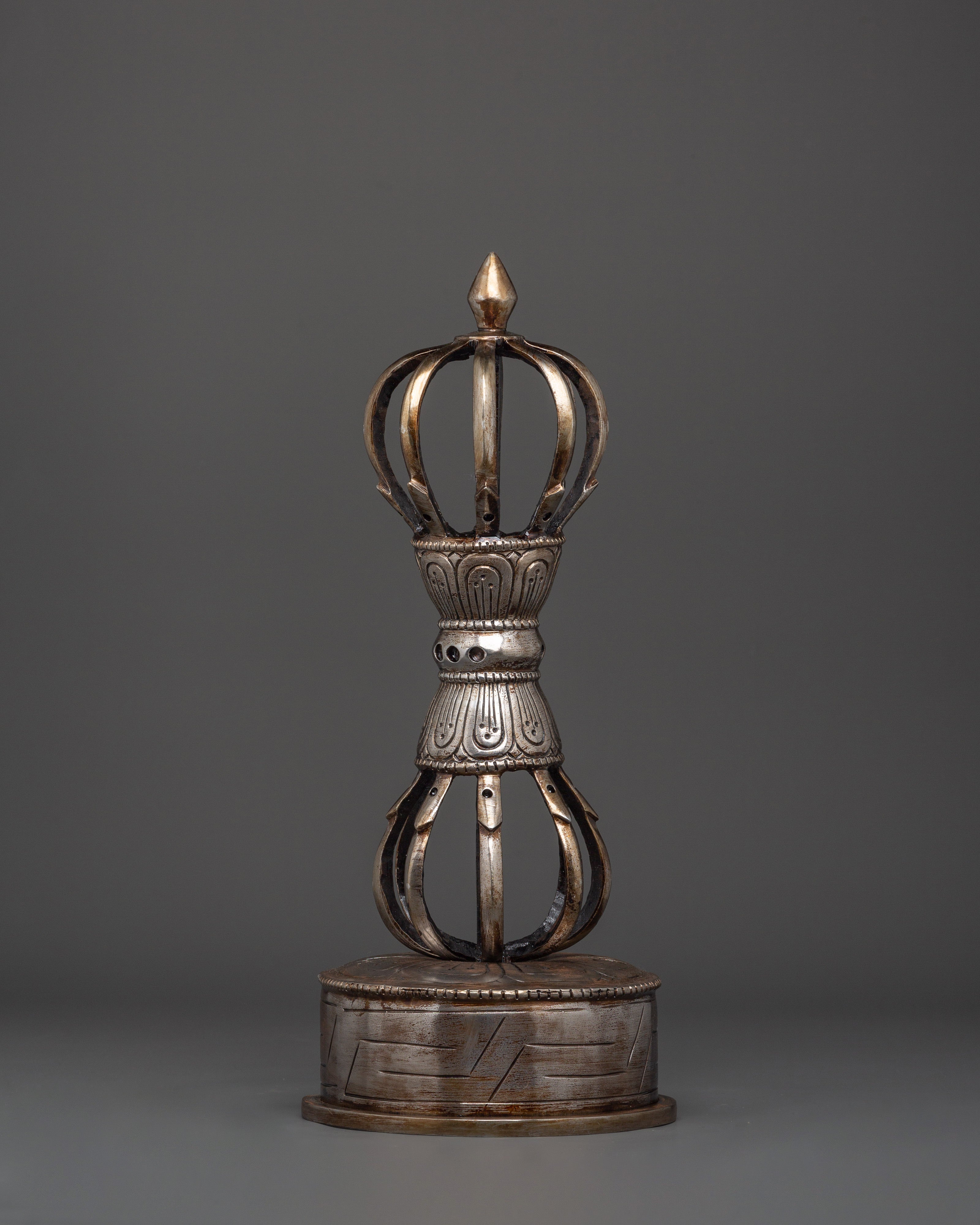 Handcrafted Iron Vajra with Stand | Buddhist Dorje for Ritual and Altar Use