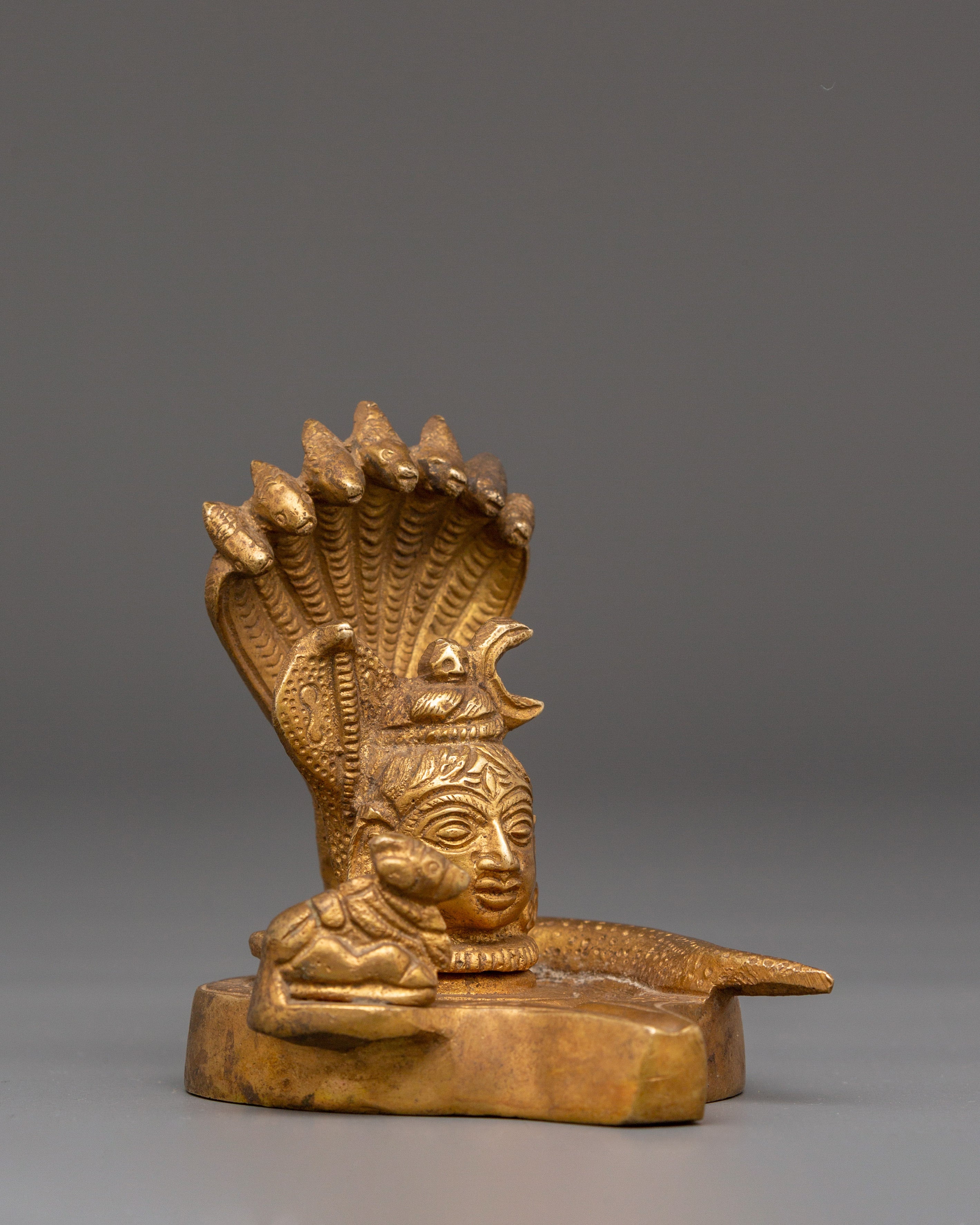 Sacred Shiva Linga with Naga and Nandi | Brass Hindu Deity Statue for Worship and Decor