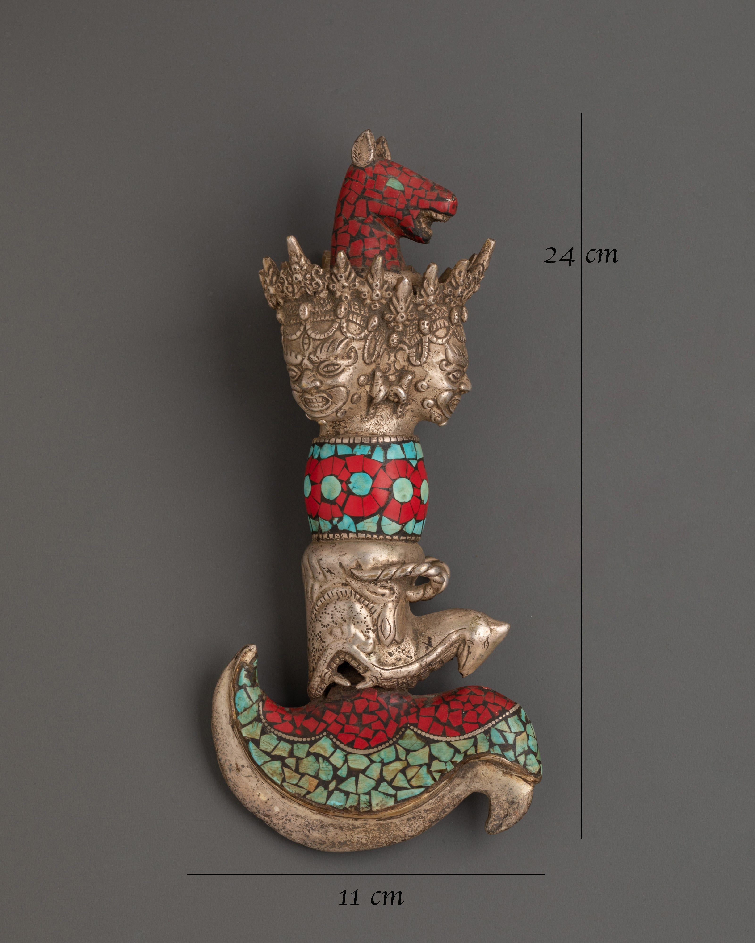 Tibetan Kartika Flaying Knife | Brass & Silver Plated Ritual Knife with Coral and Turquoise