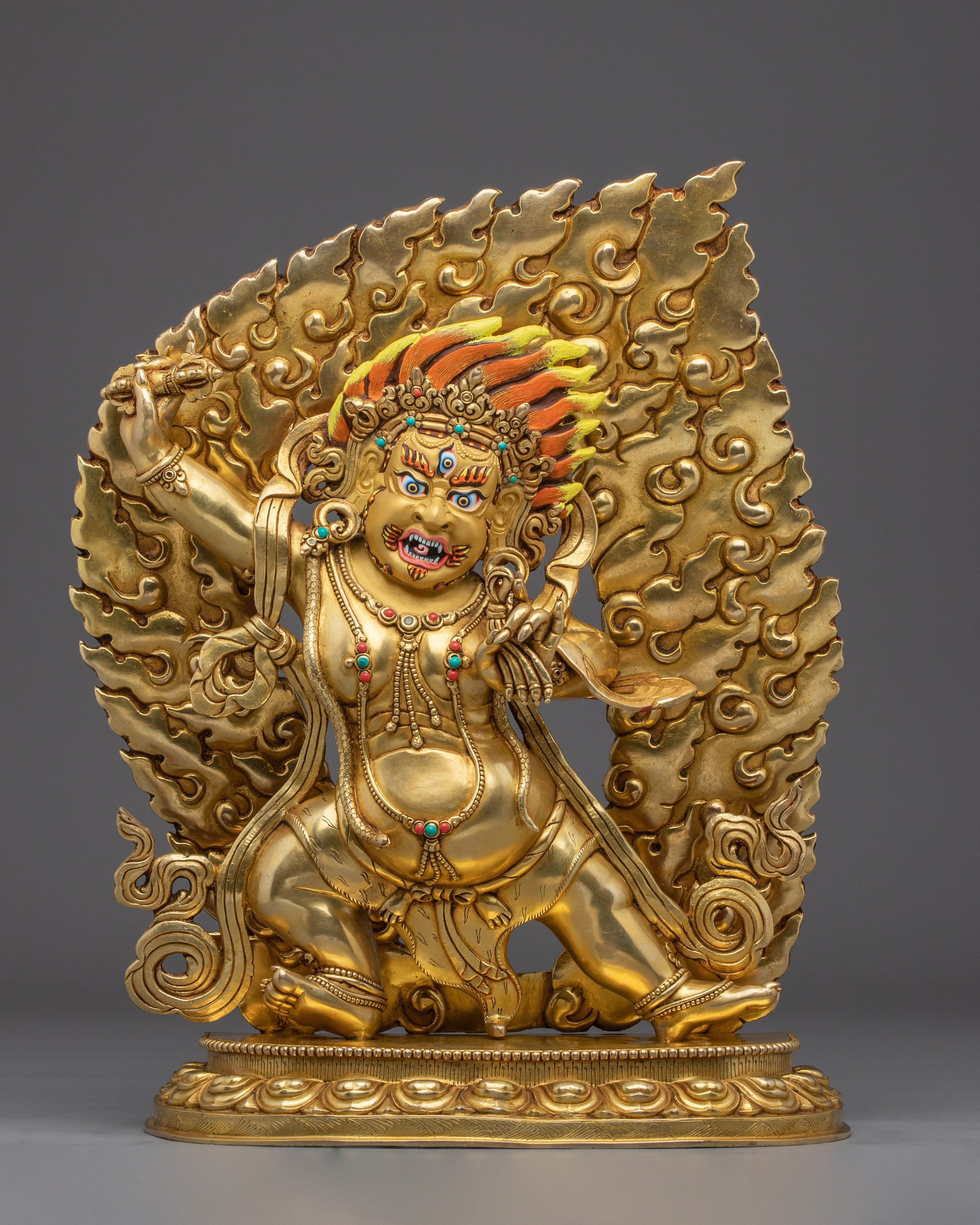 Vajrapani Gold Gilded and Copper Statue with flaming Halo