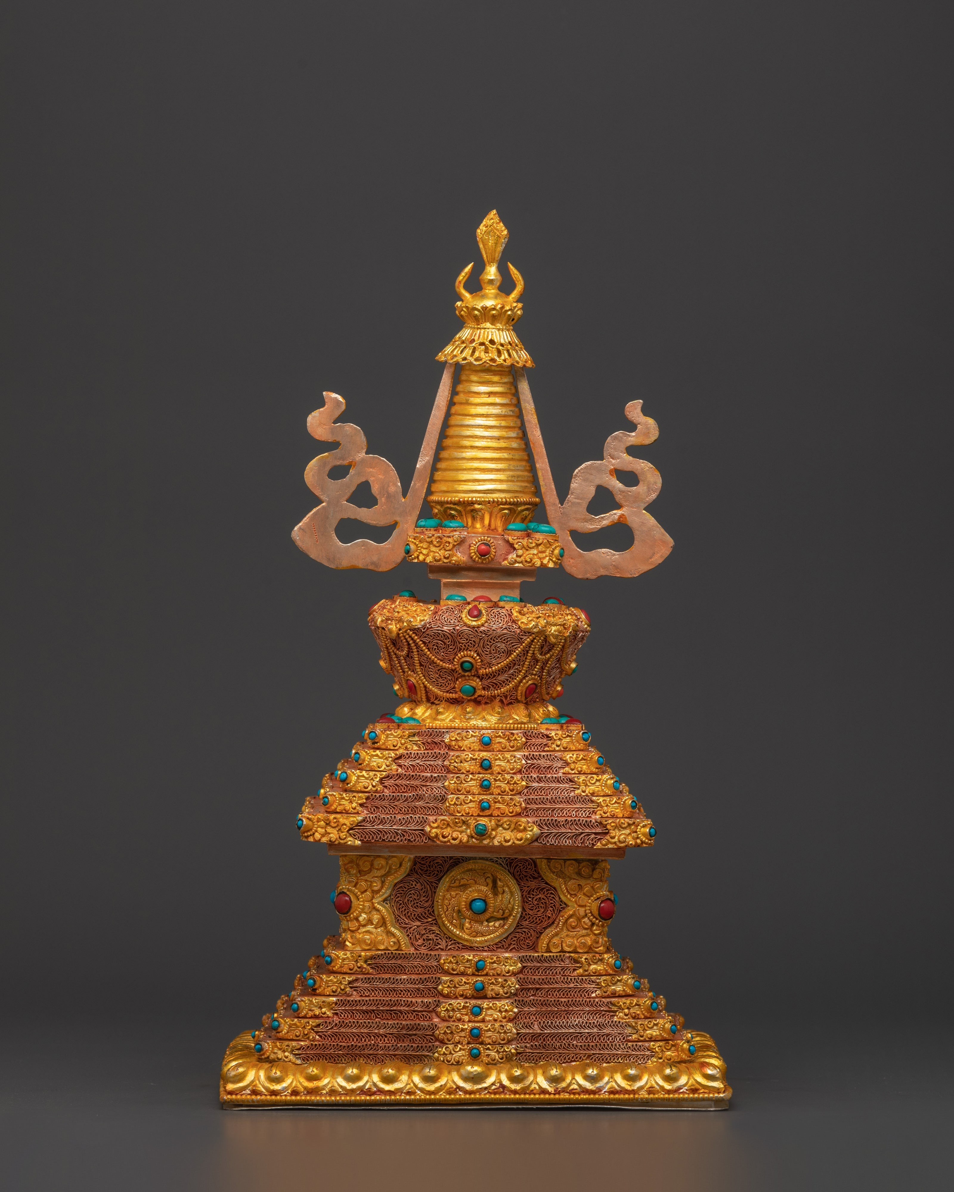 Vajrayana Stupa Art | Gold-Plated Copper Buddhist Altar