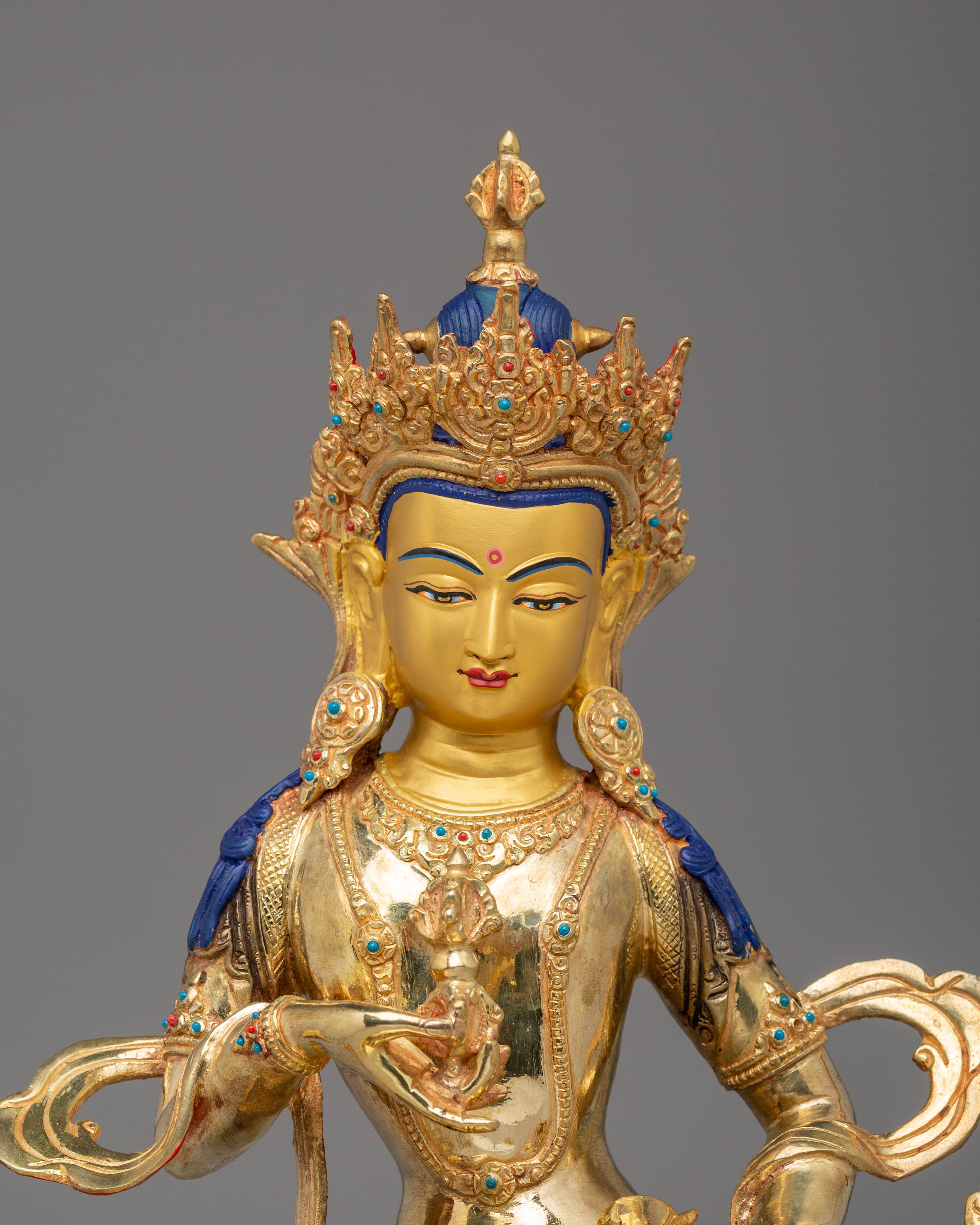 Vajrasattva Handmade Copper Statue | 24K Gold Plated with Gemstone
