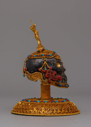 Crystal Skull Head for Spiritual Home Decor | Copper Body with Coral and Turquoise, Spiritual Home Decor