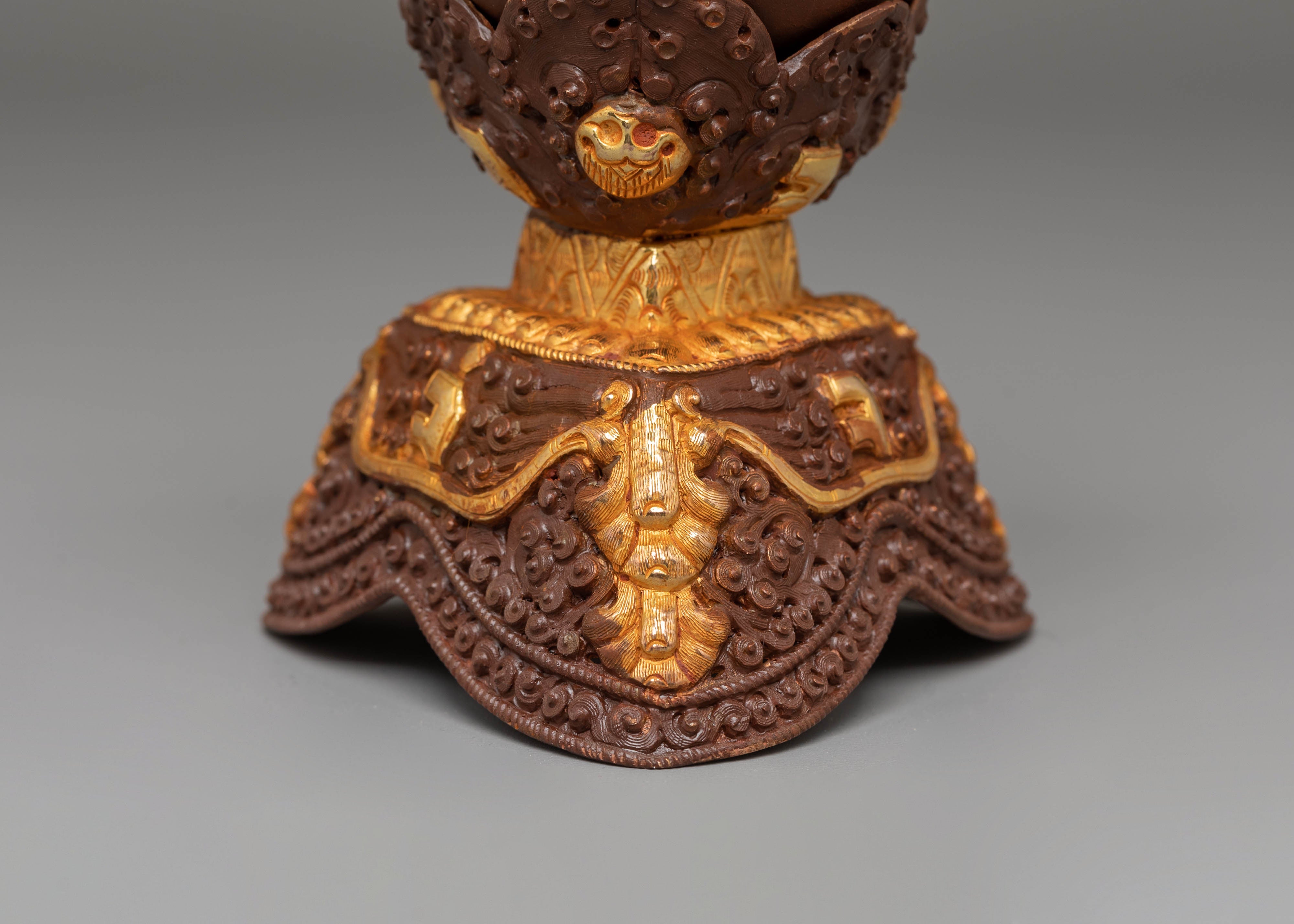 Handmade Tibetan Kapala for Rituals | Gold Plated Copper Body