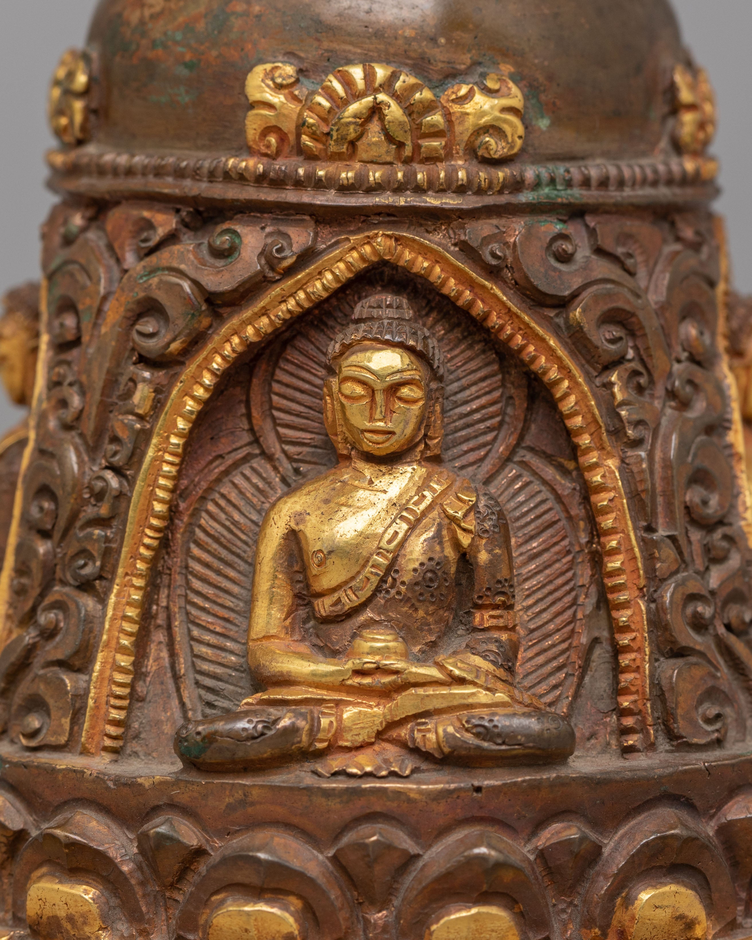Sacred Carved Stupa with Deities | Perfect for Meditation and Spiritual Decor