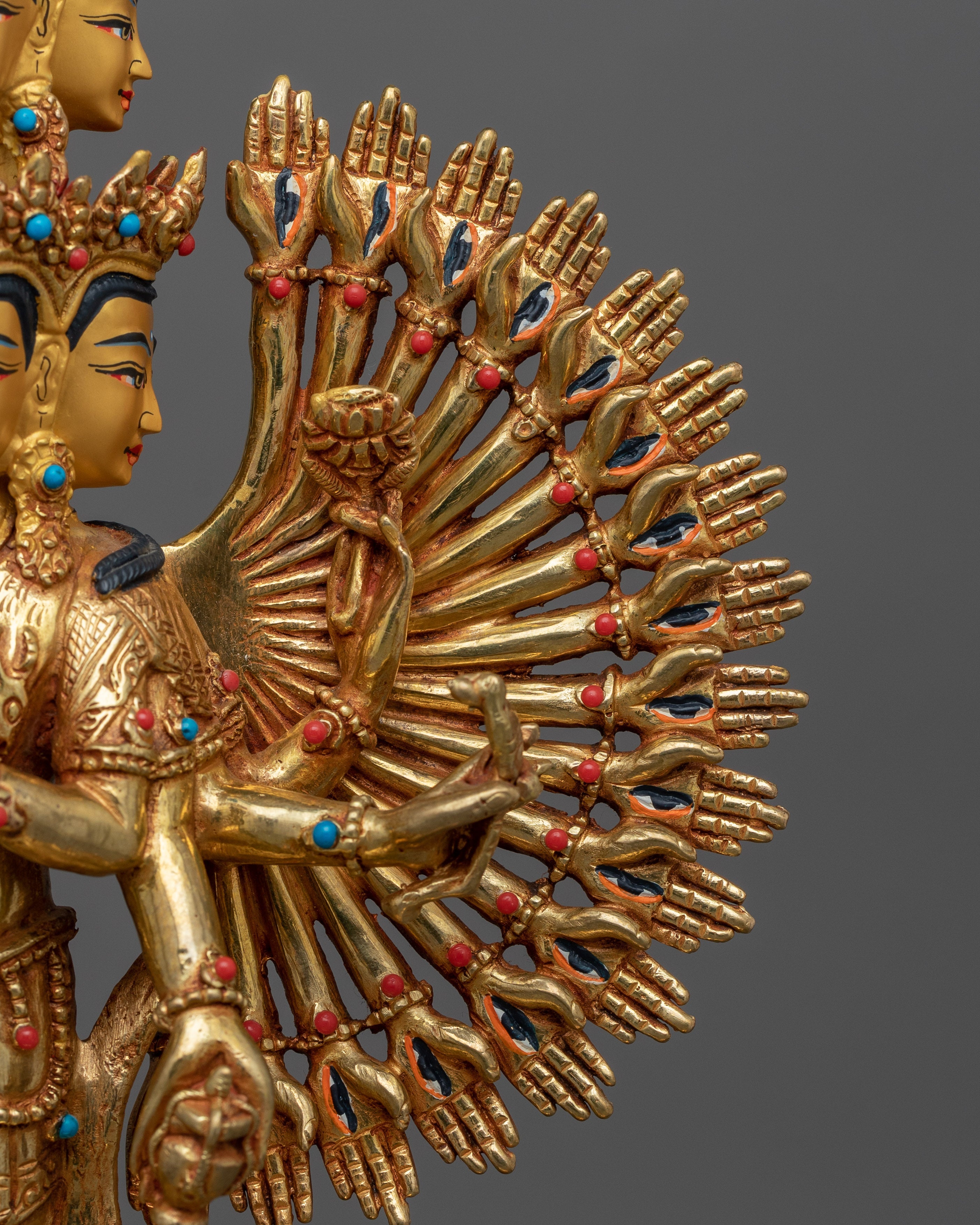 Handcrafted Sculpture of 1000 Armed Chenrezig | Traditional Artwork