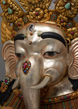 Premium Ganesha Face Mask | Luxurious Copper with 24K Gold and Silver Plating with Embodiment of Divine Blessings
