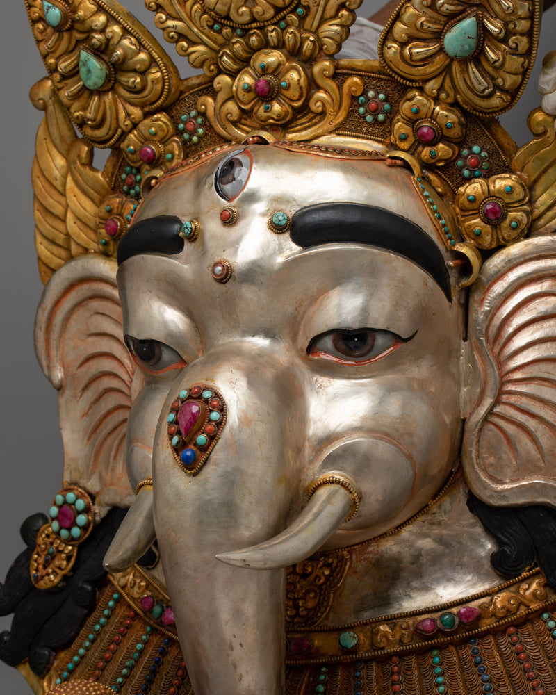 Premium Ganesha Face Mask | Luxurious Copper with 24K Gold and Silver Plating with Embodiment of Divine Blessings