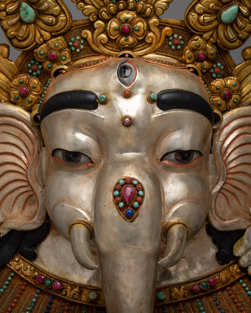 Premium Ganesha Face Mask | Luxurious Copper with 24K Gold and Silver Plating with Embodiment of Divine Blessings