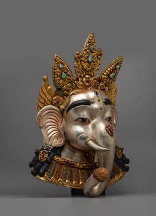 Premium Ganesha Face Mask | Luxurious Copper with 24K Gold and Silver Plating with Embodiment of Divine Blessings