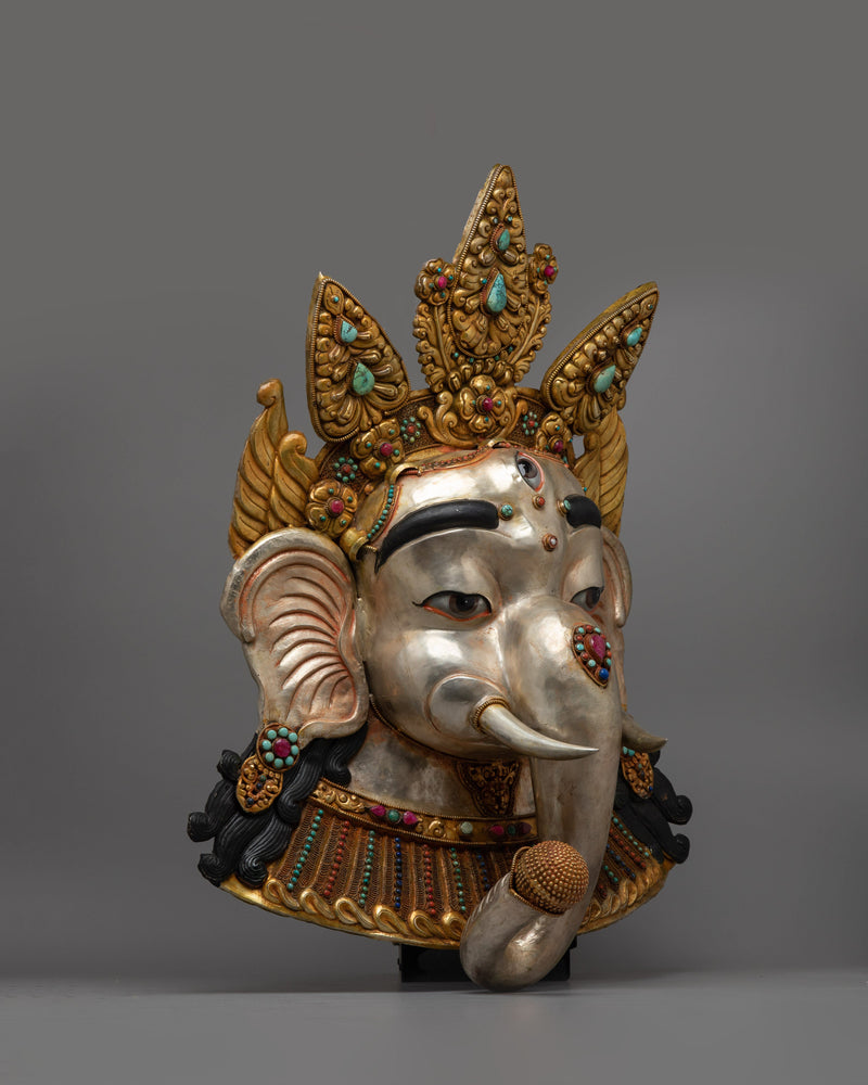 Premium Ganesha Face Mask | Luxurious Copper with 24K Gold and Silver Plating with Embodiment of Divine Blessings