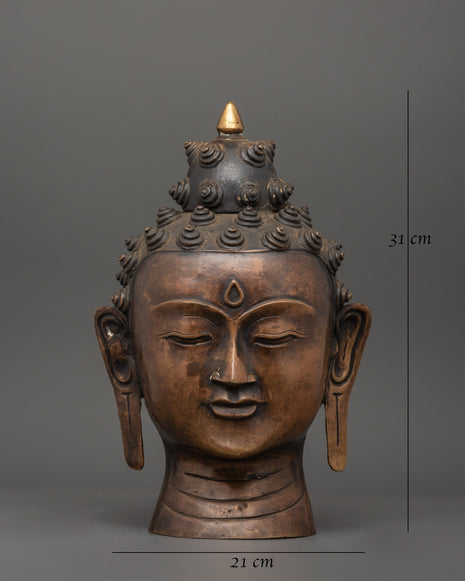 Sacred Buddha Head Sculpture | Handcrafted Oxidized Copper Buddha Head
