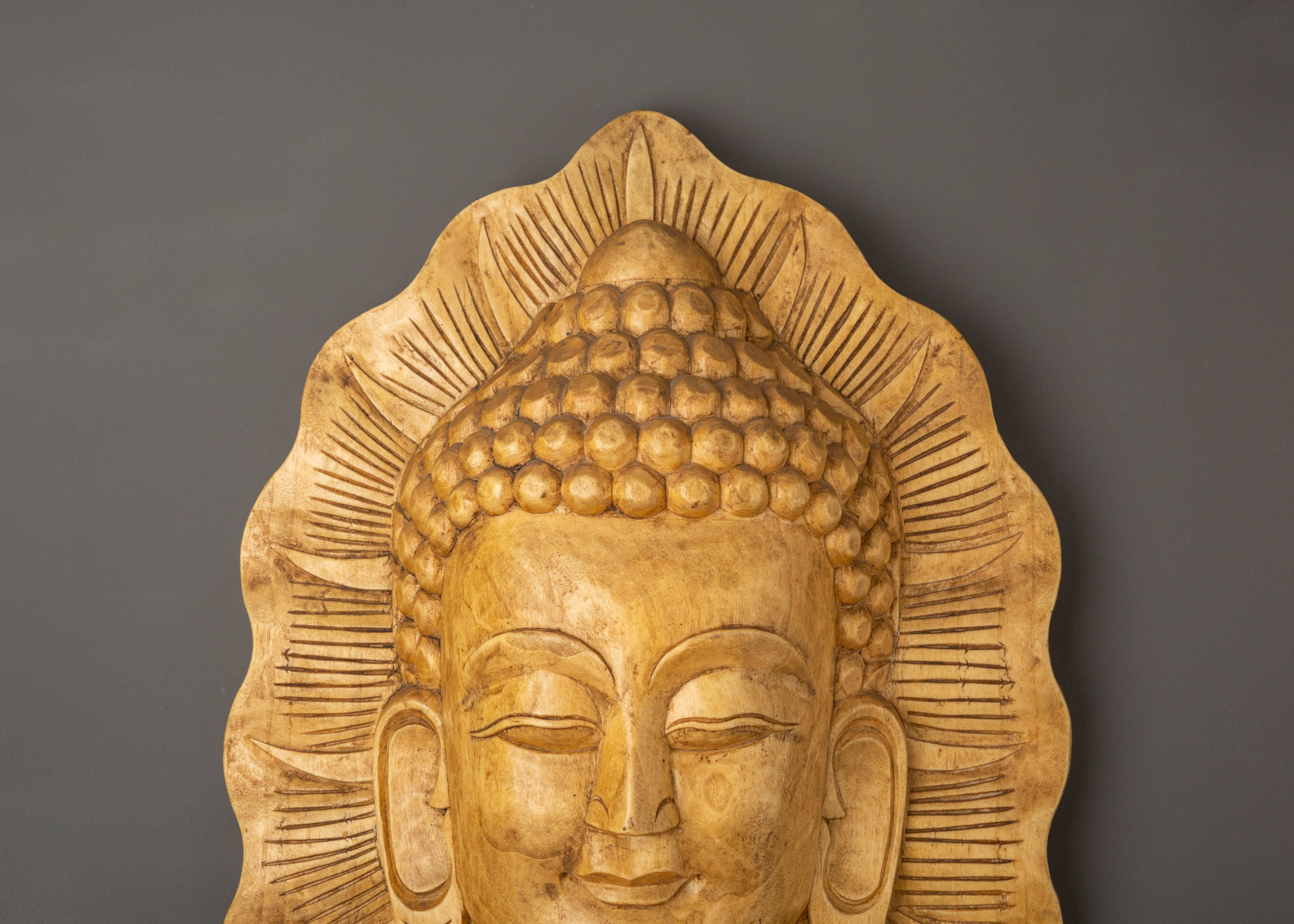Buddha Face Wall hanging Decor | Spiritual Buddhist Wooden Art