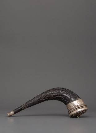 Tibetan Snuff Horn with Pure Silver and Coral | Ethically Sourced Yak Horn Snuff Box