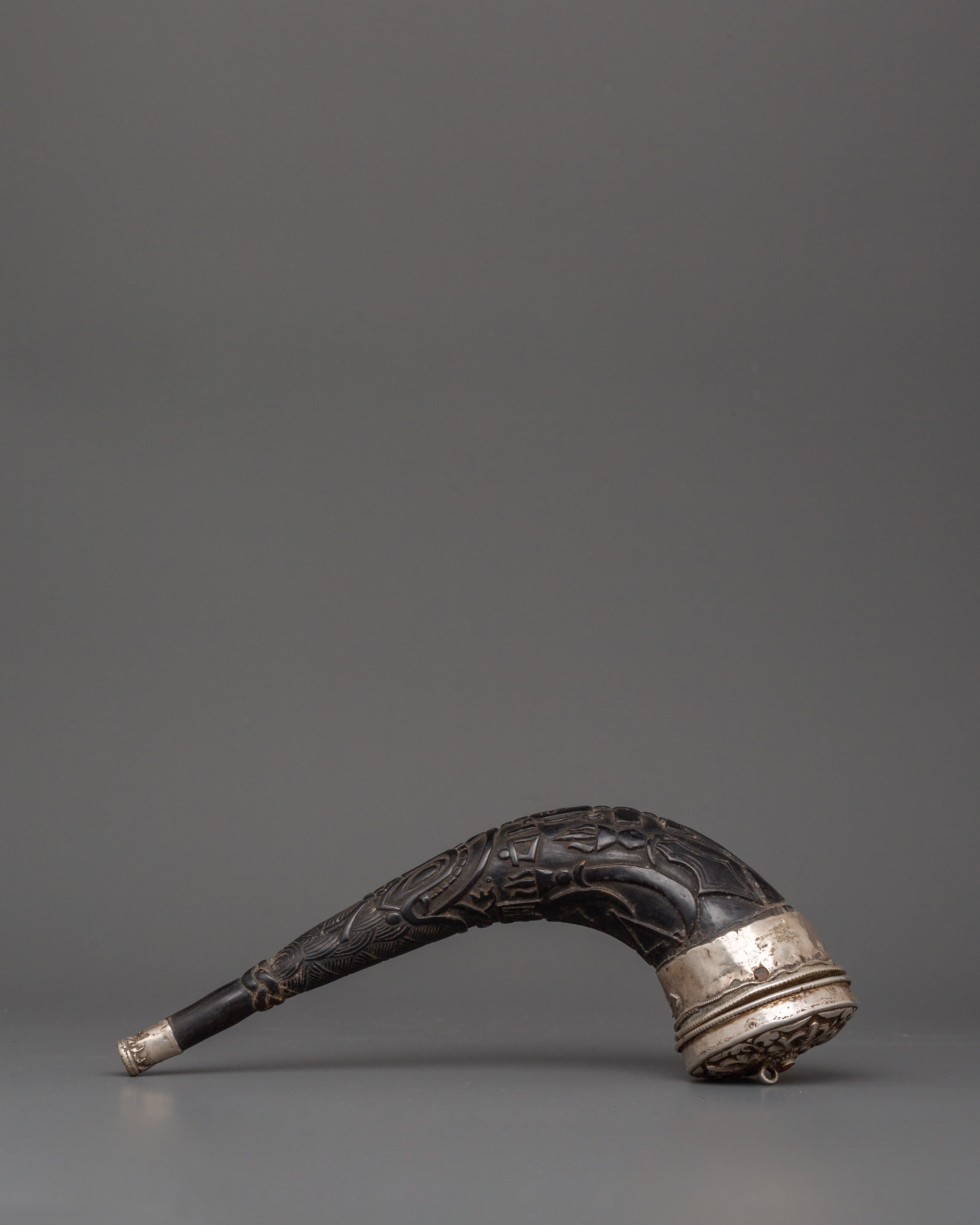 Tibetan Snuff Horn with Pure Silver and Coral | Ethically Sourced Yak Horn Snuff Box