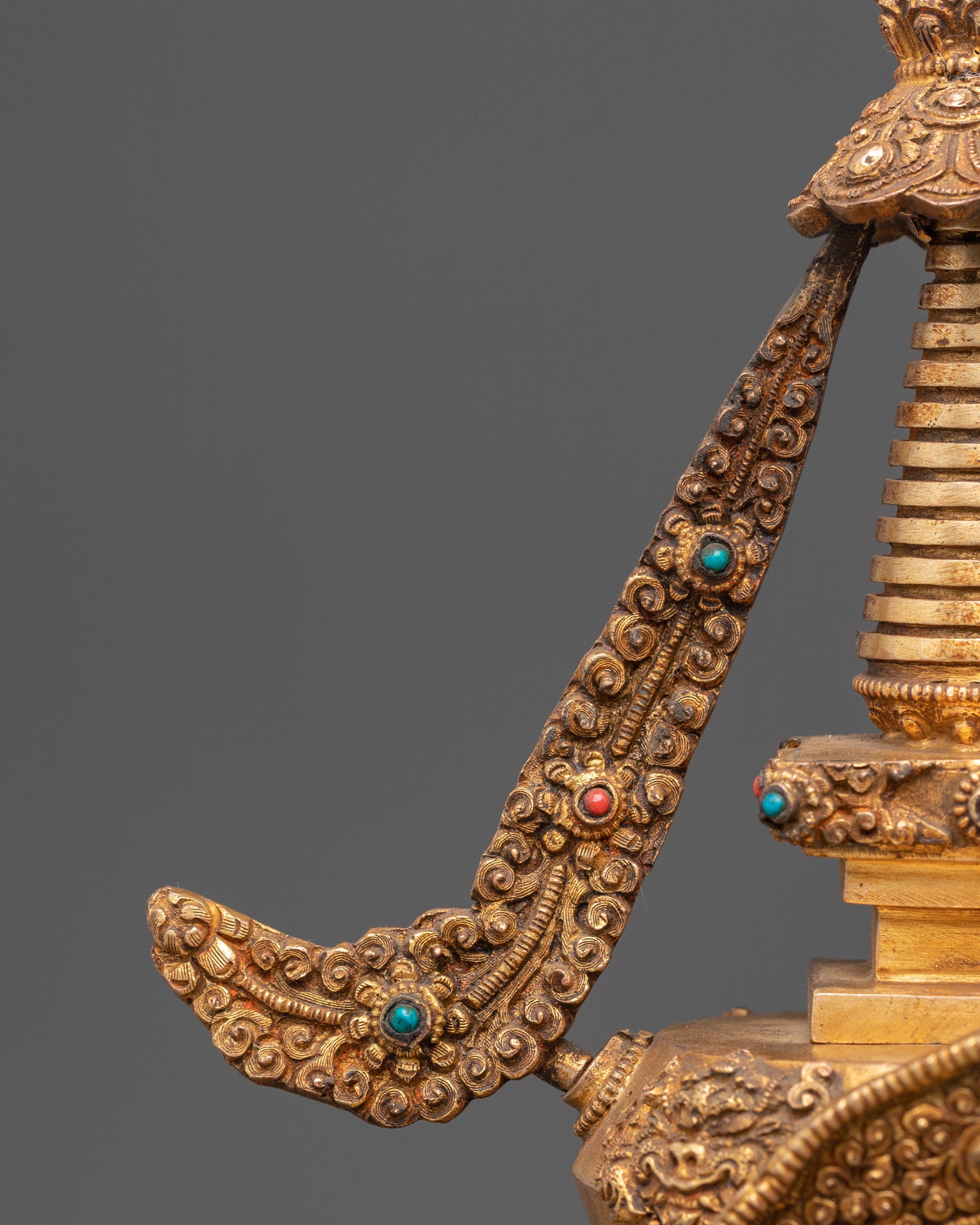 Sacred Buddhist Altar Stupa | Gold Plated Tibetan Shrine Decor