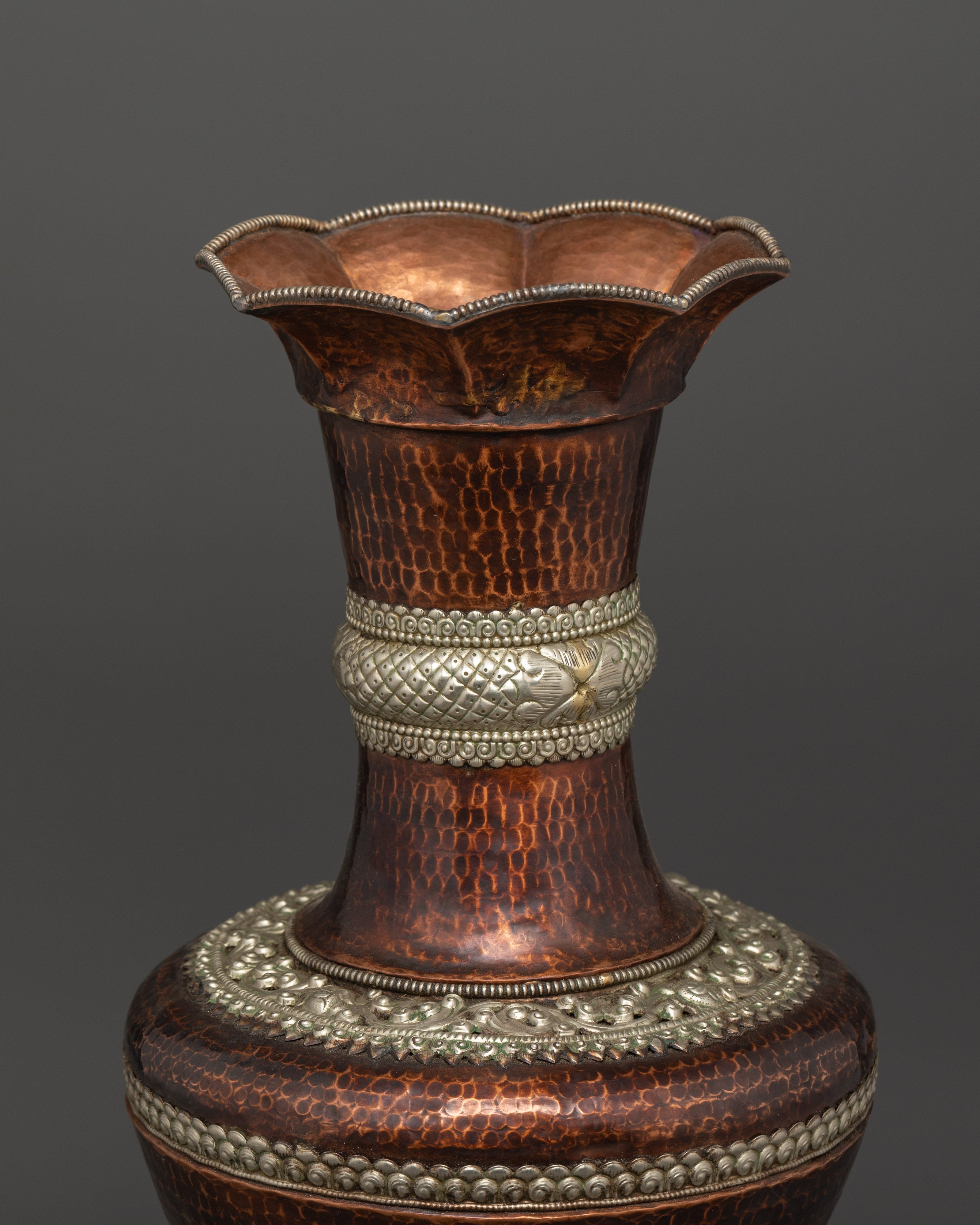 Handcrafted Copper & White Metal Flower Vase Set | Accent Piece Decor