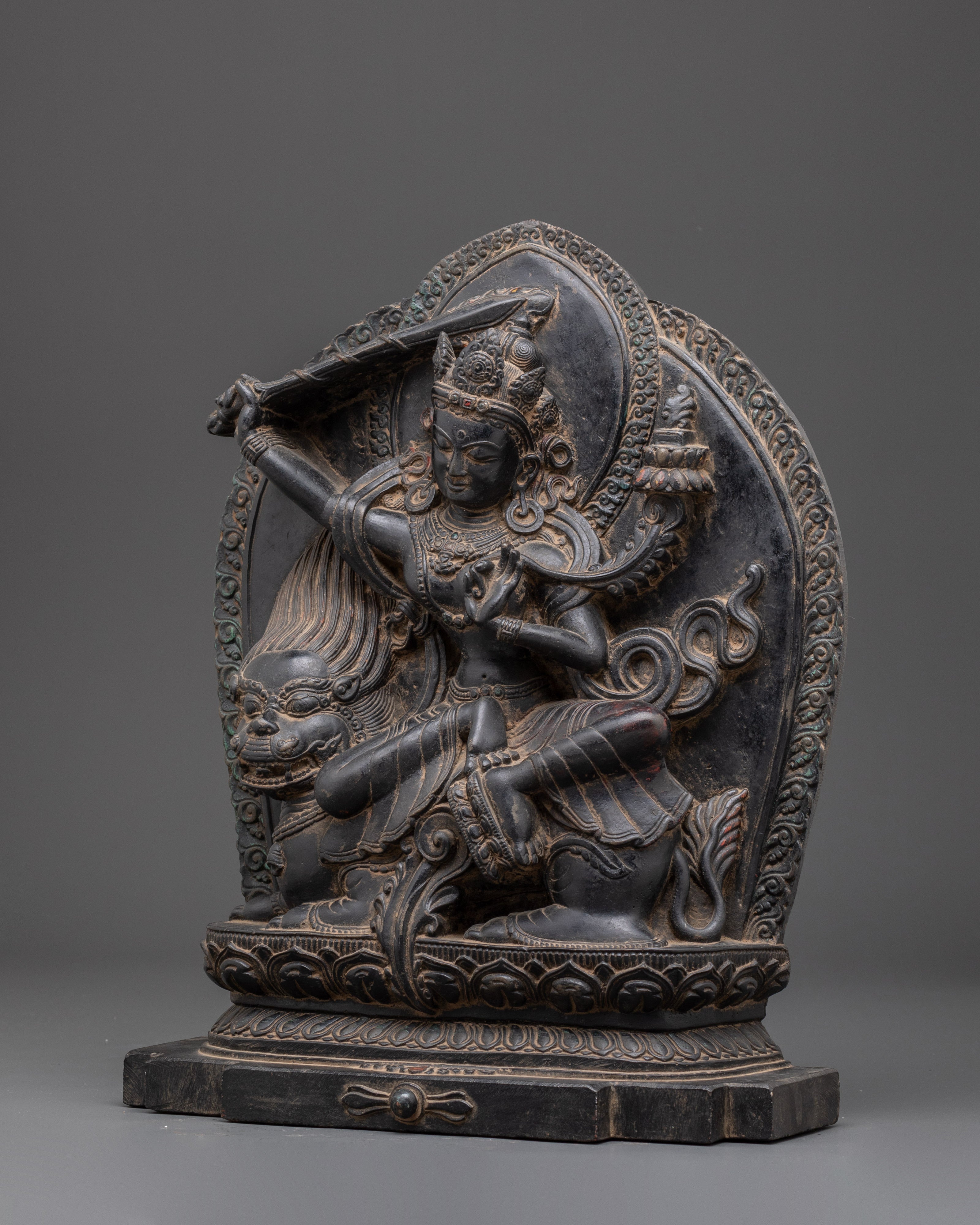 Handmade Statue of Simhanada Manjushri | Fierce Wisdom Deity Powder Stone Sculpture