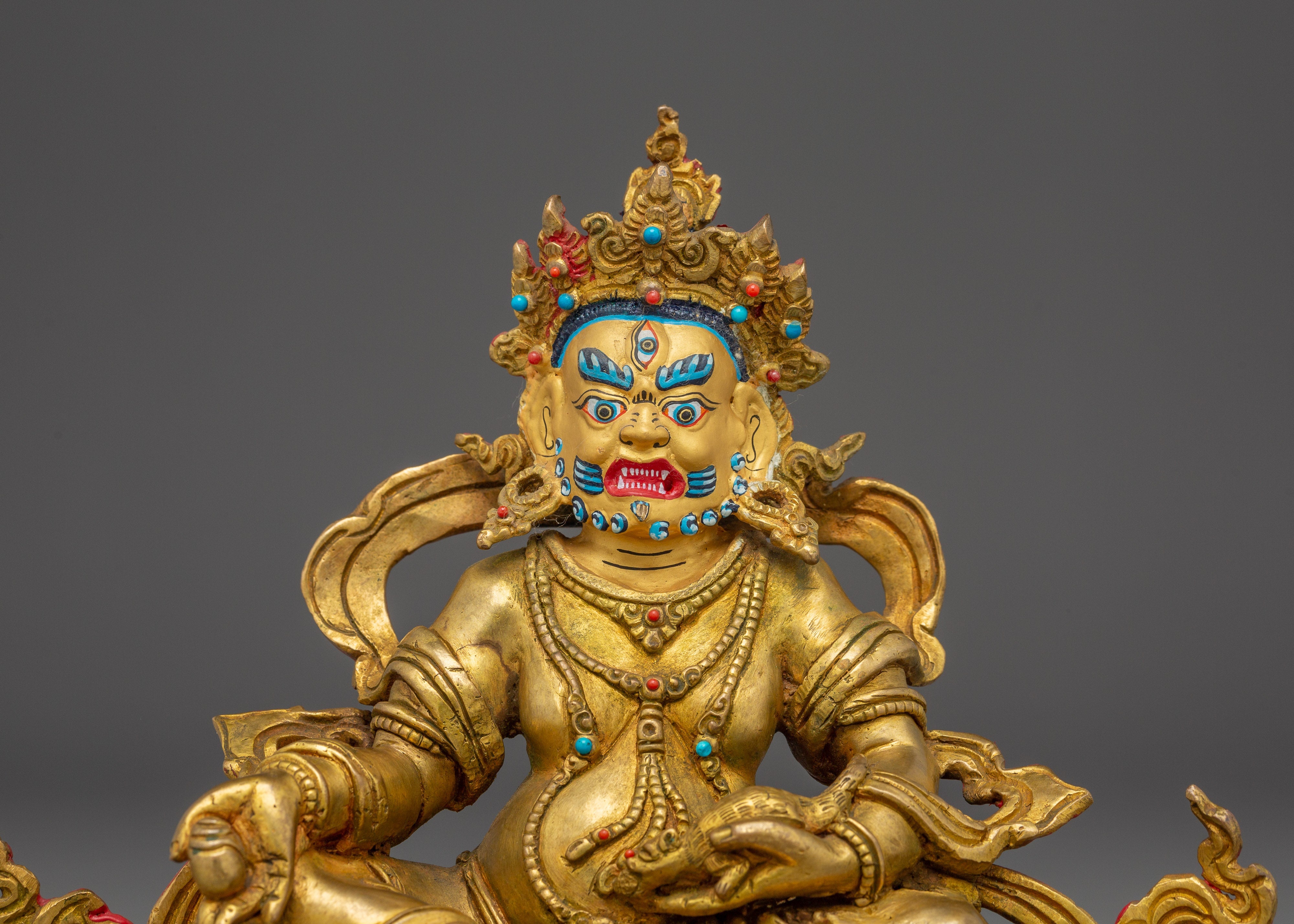 Wealth Icon Dzambhala Handmade Statue | Copper Body, Gold Gilded, Acrylic Color